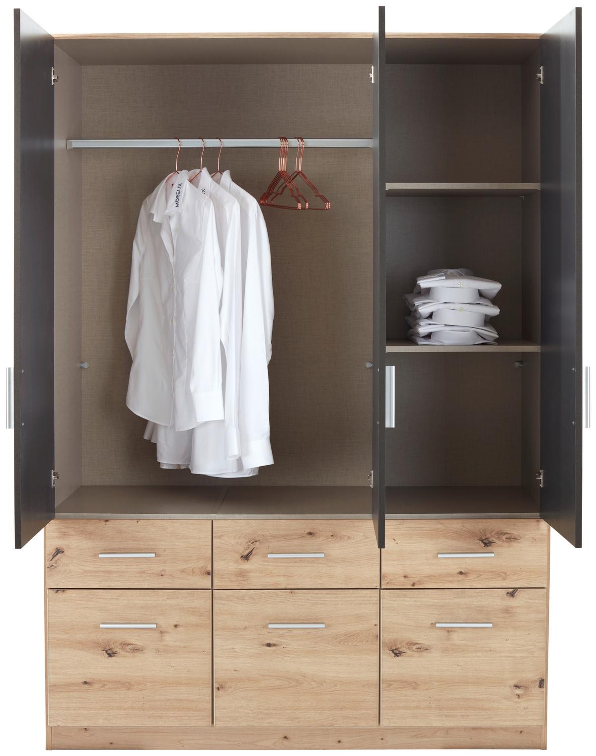 Omara Za Oblačila Celle Extra, Temno Siva, Barva Hrasta - srebrne barve/temno siva, Design, umetna masa/leseni material (136/197/54cm) - Mömax