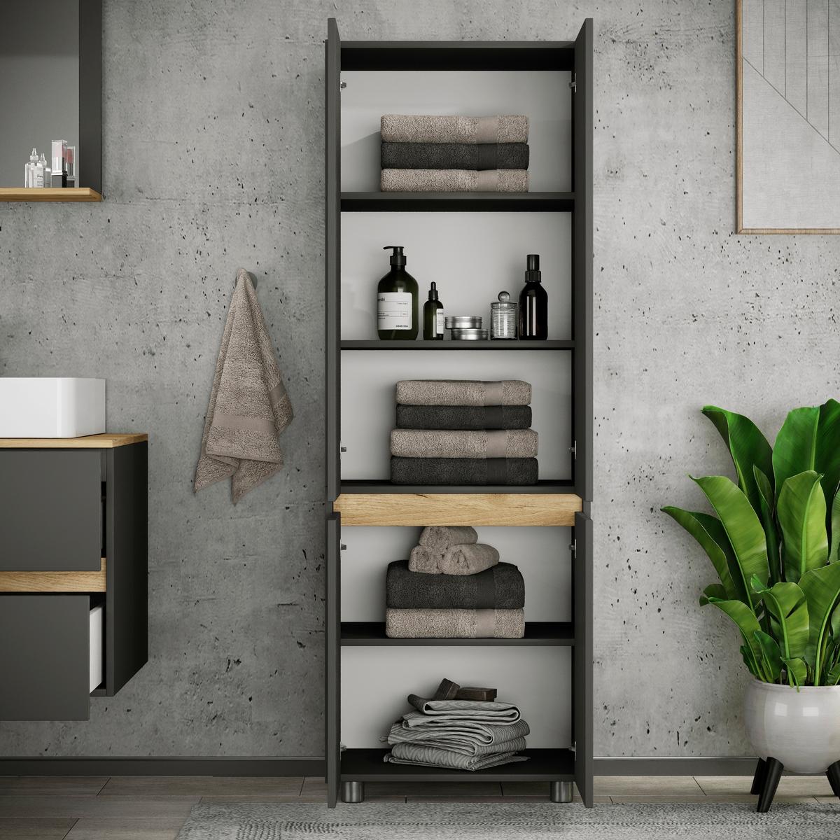 Hochschrank Cosila - Honigeiche/Anthrazit, Trend, Holzwerkstoff/Kunststoff (57/165/33cm) - MID.YOU