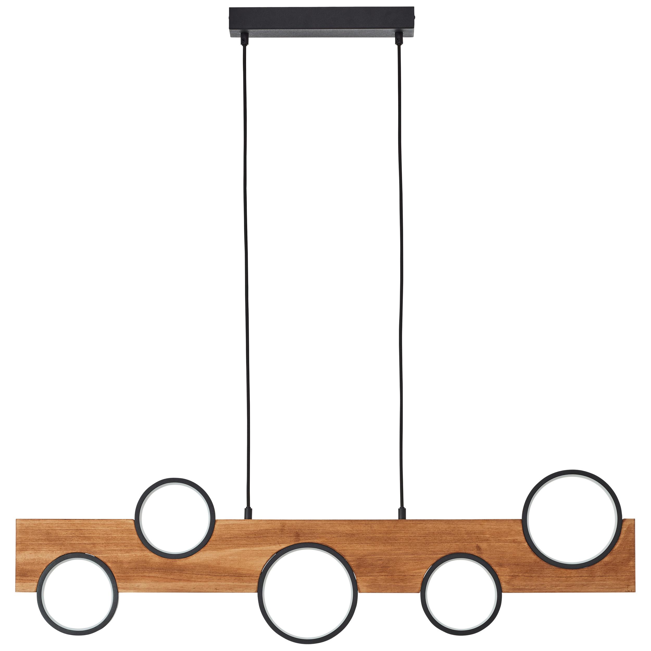 LED-Hängeleuchte Cheesy Hellbraun/Schwarz max. 34 Watt - Hellbraun/Schwarz, Natur, Holz/Metall (100/6/150cm) - Brilliant