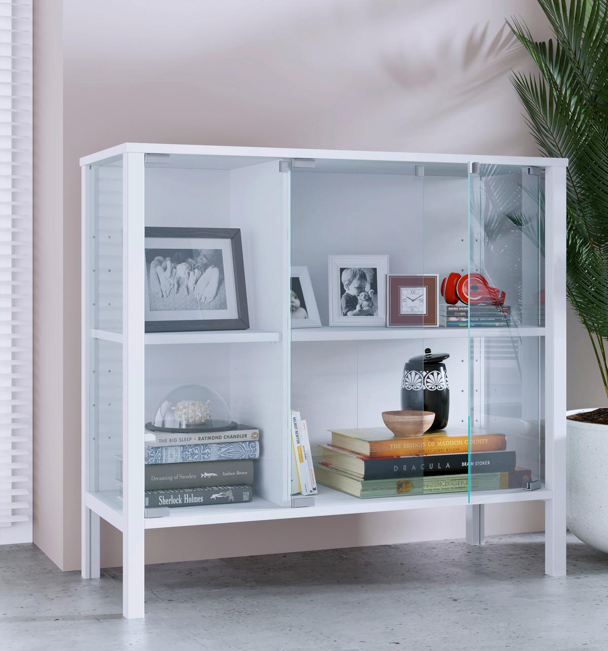 Sideboard Jensol - Klar/Weiss, Design, Glas/Holzwerkstoff (87/80/35cm) - Livetastic