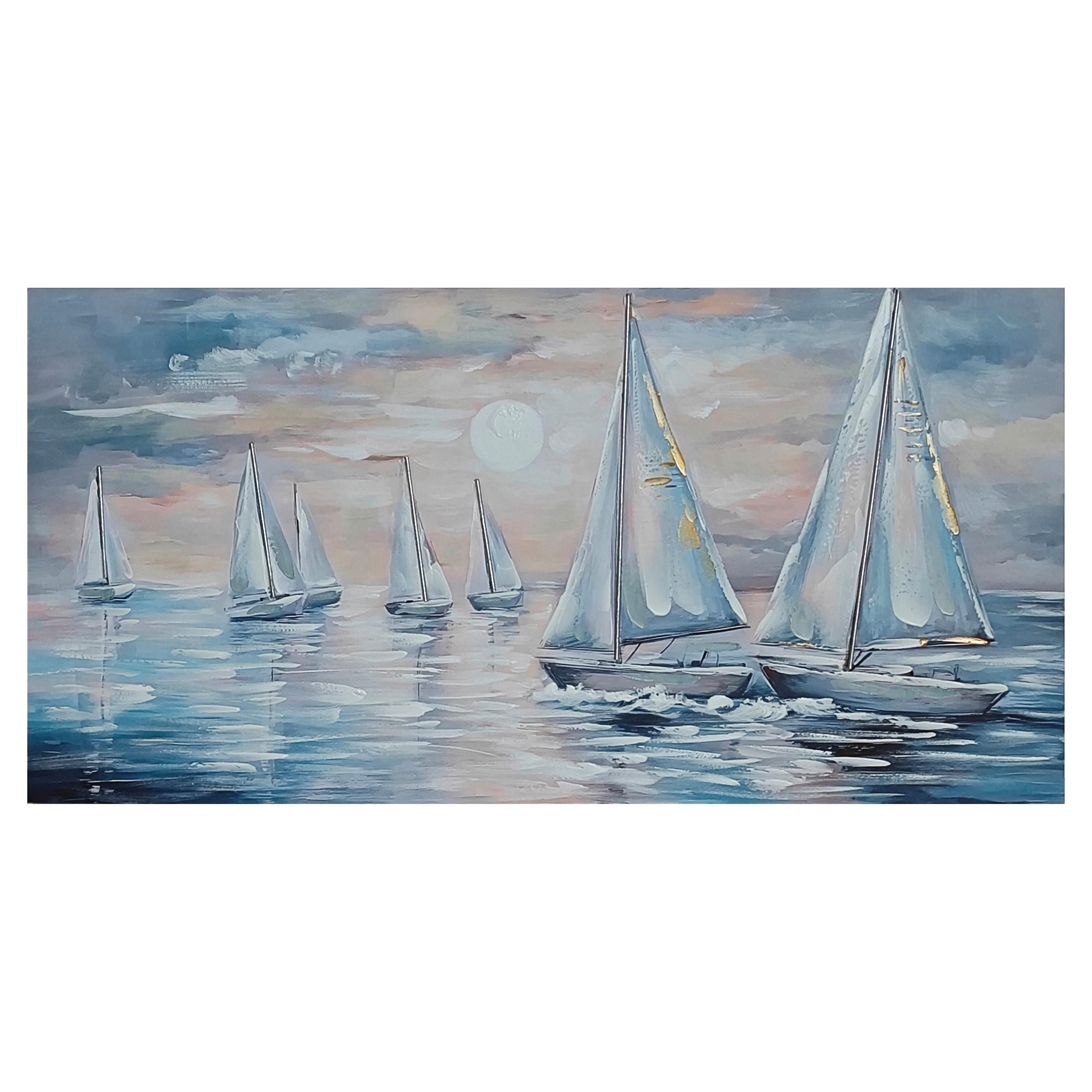 Tablou Sea sunset cca. 120x60 cm - albastru/alb, Modern, lemn/textil (120/60/3cm) - Mömax