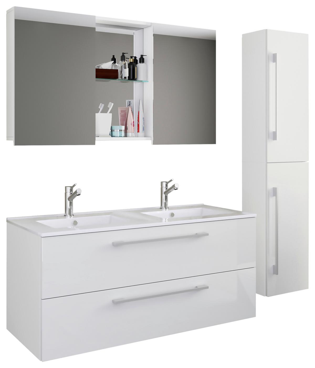 Badezimmer Budasi 4-tlg. ca. 145 cm Weiß - Alufarben/Weiß, MODERN, Keramik/Holzwerkstoff (145cm) - MID.YOU