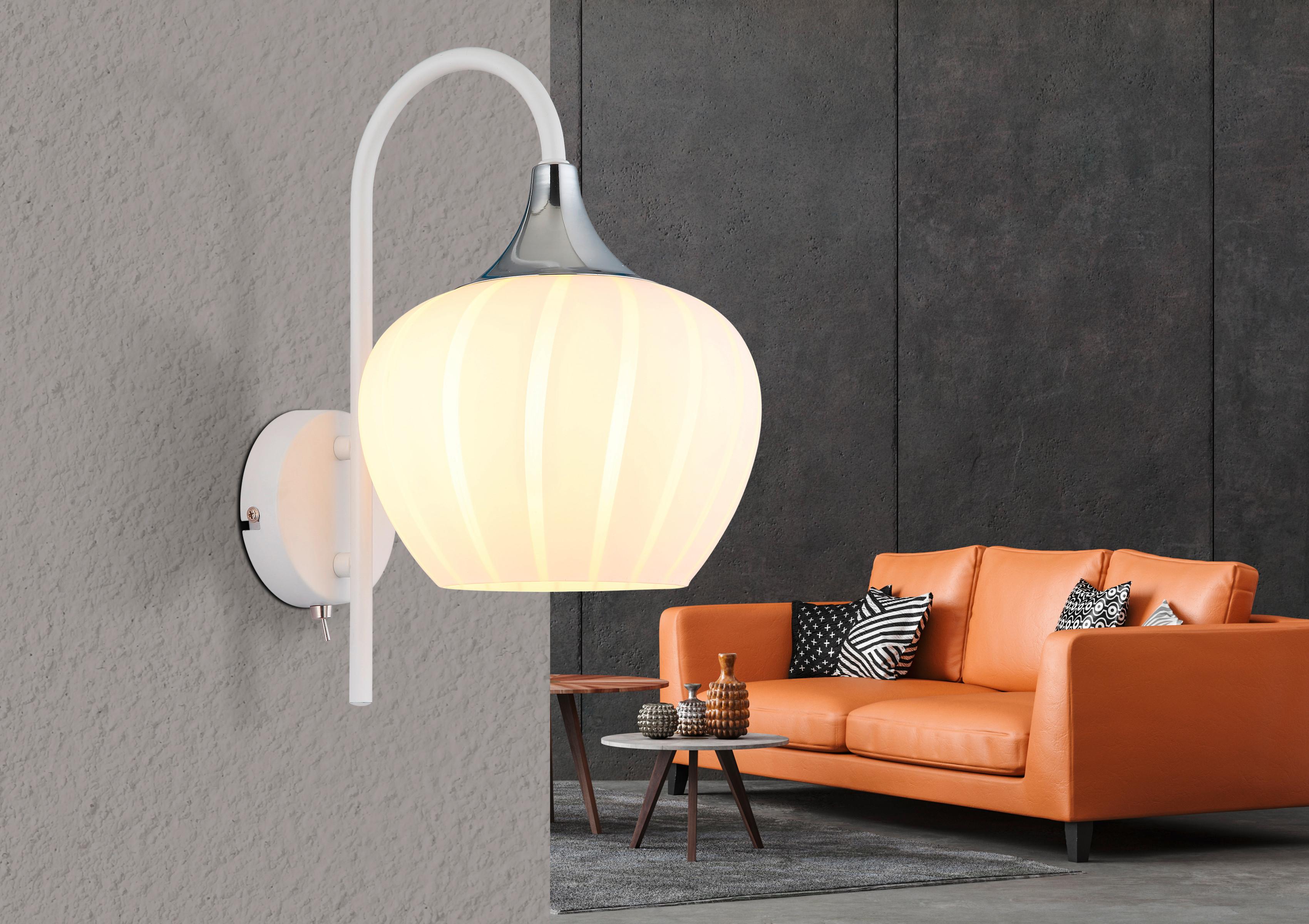 Wandleuchte Maxy Weiß/Chromfarben max. 40 Watt - Chromfarben/Weiß, KONVENTIONELL, Glas/Metall (18/25/32cm) - Globo