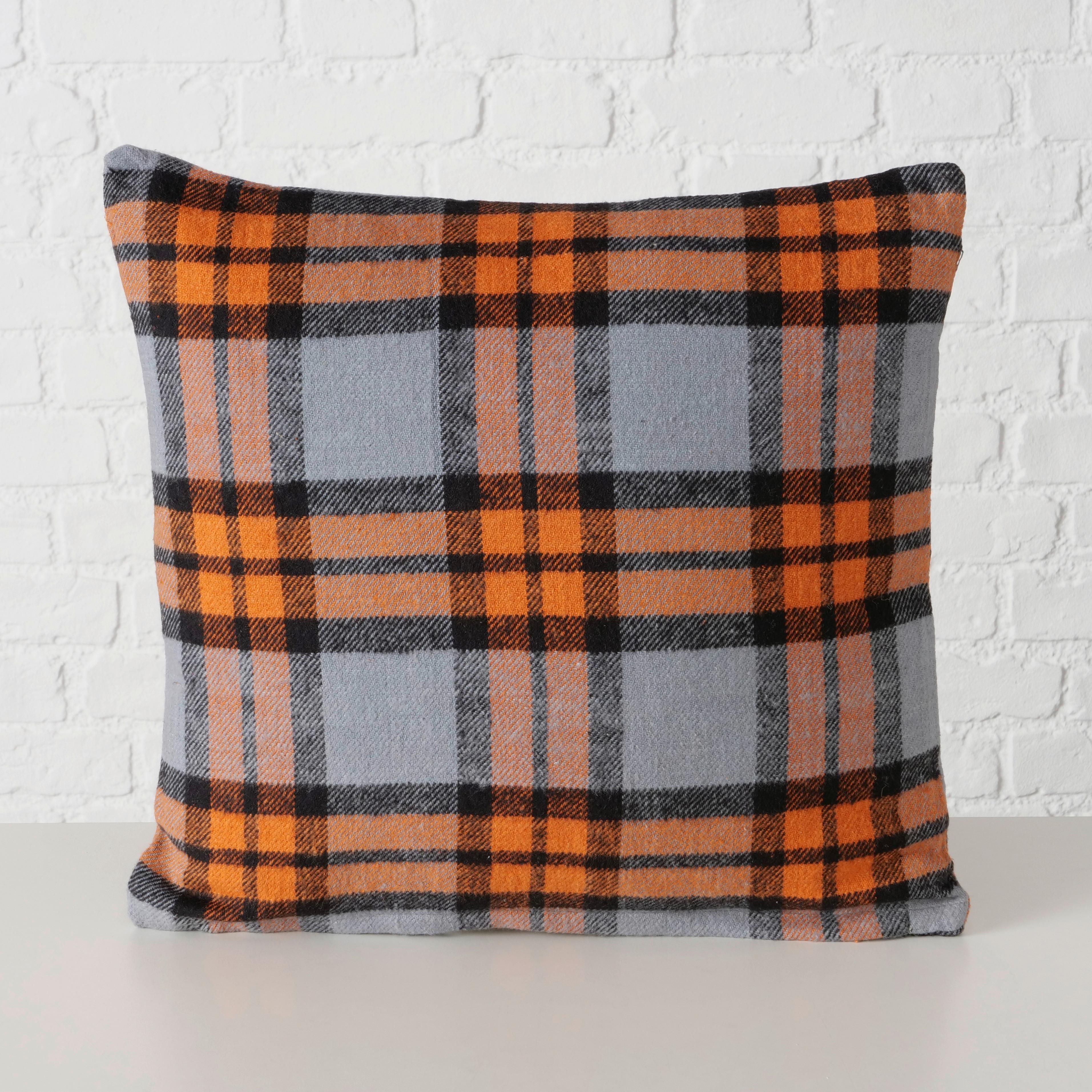 Zierkissen Karo Grau/Orange ca. 45x45cm - Orange/Grau, ROMANTIK / LANDHAUS, Textil (45/45cm)
