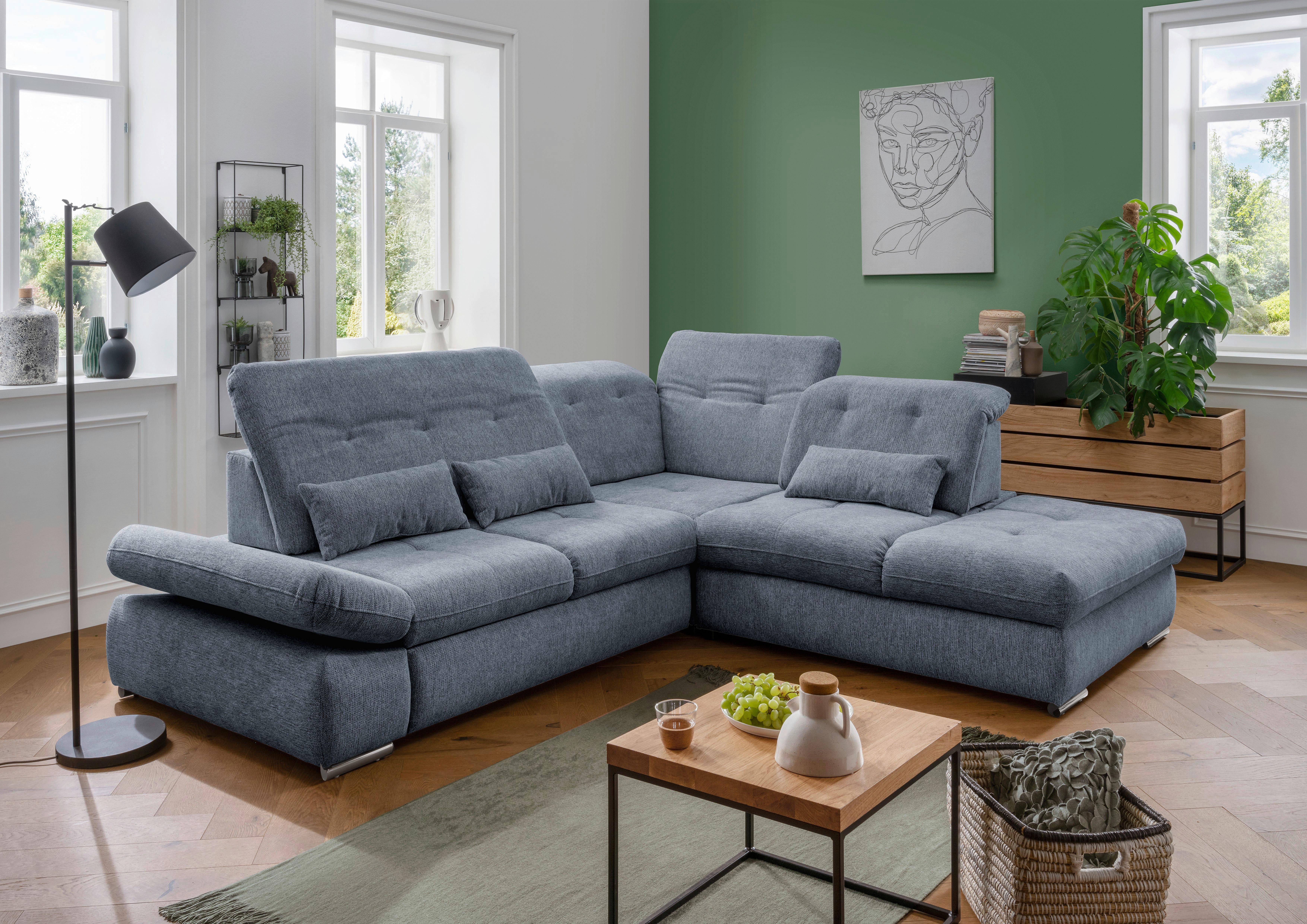 Wohnlandschaft Dalida Blau Chenille - Blau/Chromfarben, Design, Textil/Metall (280/254cm) - Livetastic