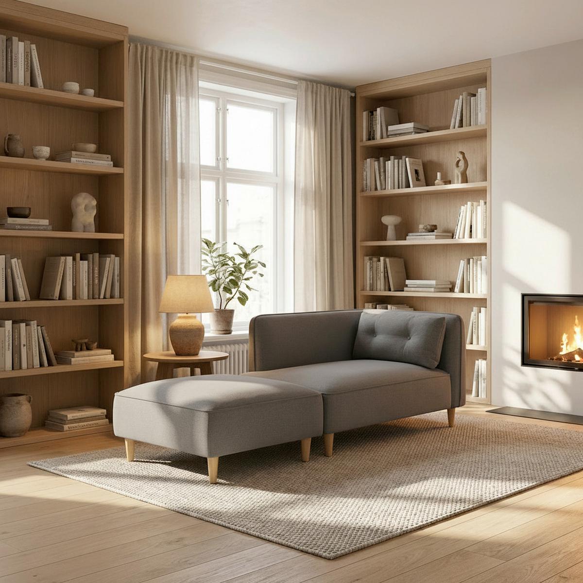 Sofa Fanny Dunkelgrau Leinenoptik mit Hocker - Dunkelgrau/Naturfarben, MODERN, Holz/Textil (154/55/73cm) - Bessagi Home