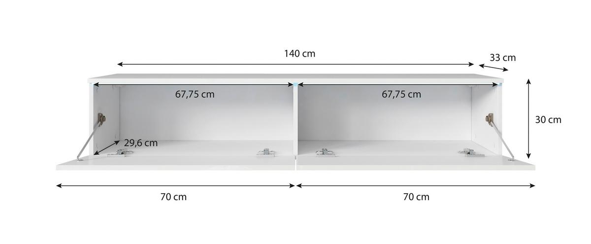 TV-Lowboard mit LED ca. 140x30 cm Weiß/Eiche - Weiß Hochglanz/Eiche Wotan, LIFESTYLE, Holzwerkstoff/Kunststoff (140/30/33cm) - P & B