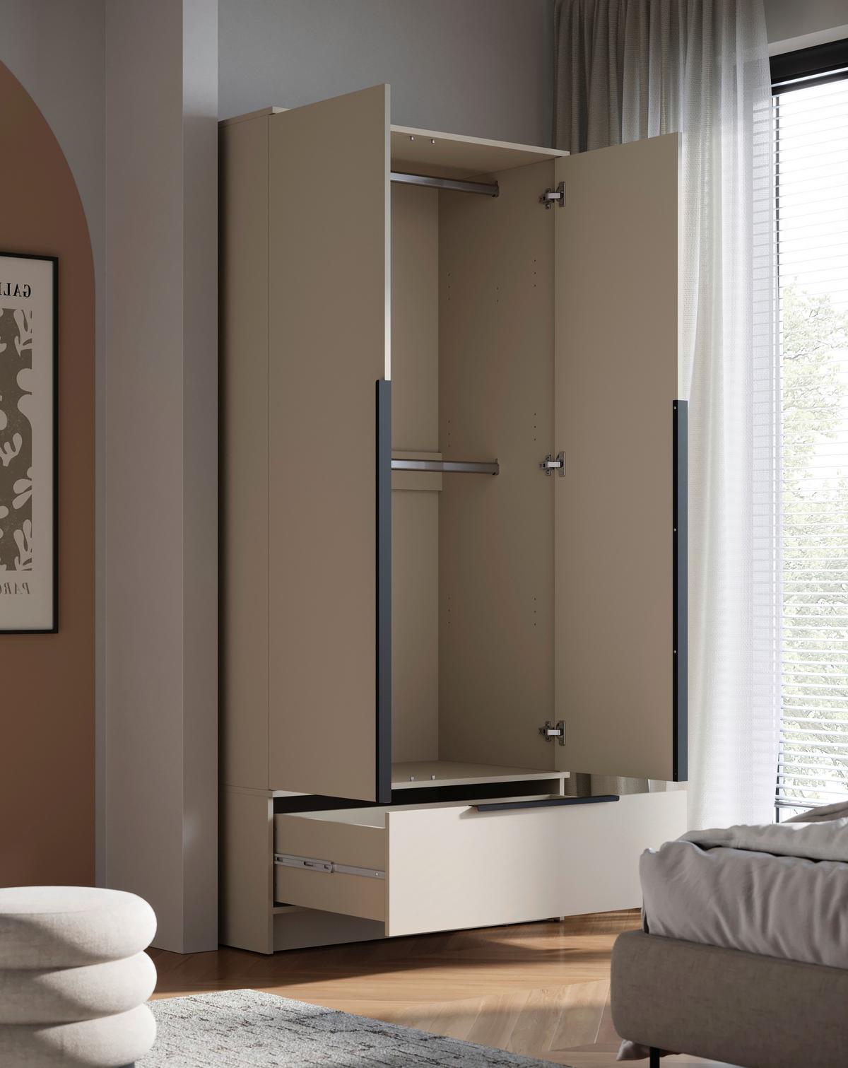 Omara Za Oblačila Spirit, Bež, Kašmir - kašmir/črna, Konvencionalno, kovina/leseni material (90,2/192,9/51cm) - P & B