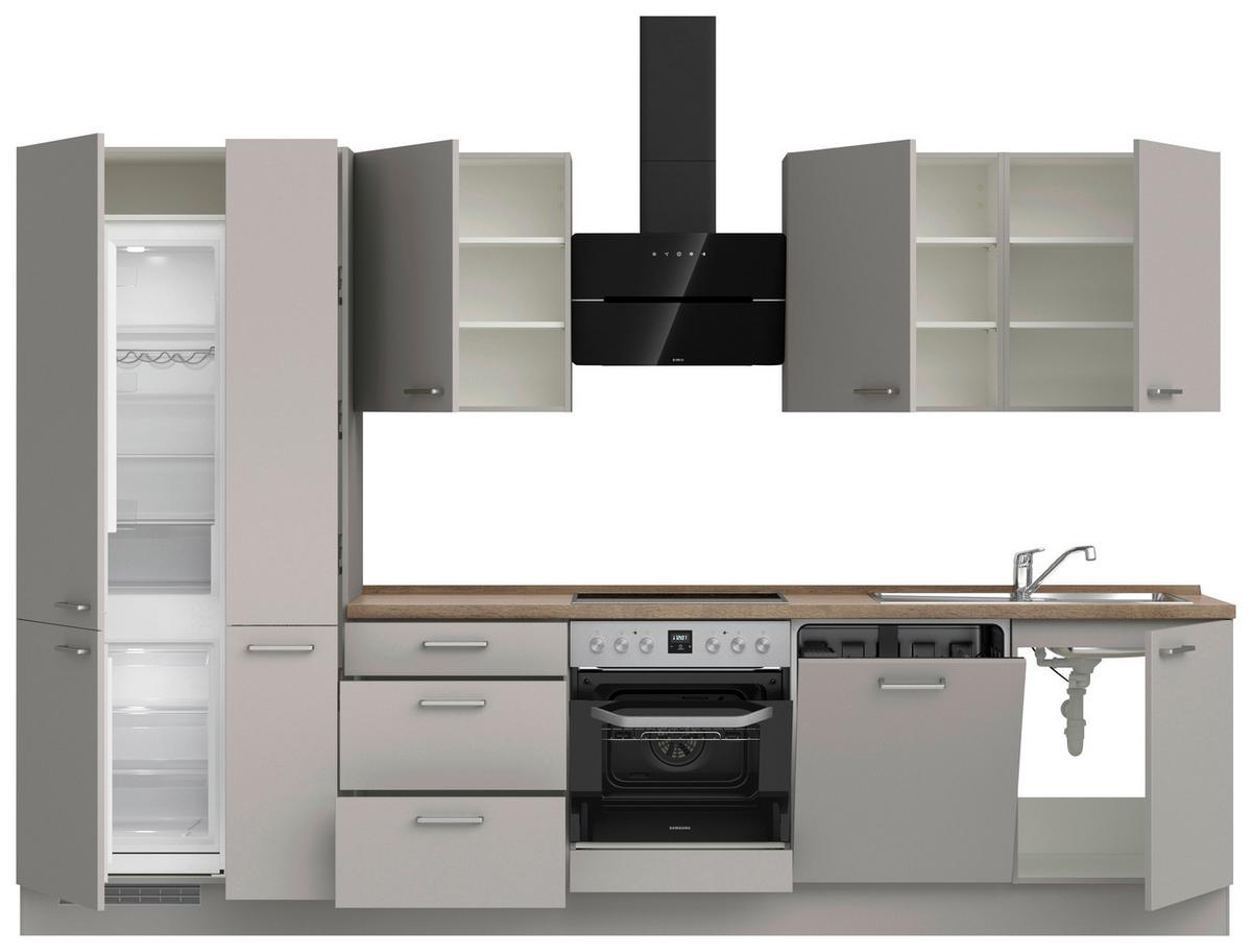 Küchenblock Touch High m. Geräten Grau - Eiche dunkel/Edelstahlfarben, MODERN, Holzwerkstoff/Metall (330cm) - Nobilia