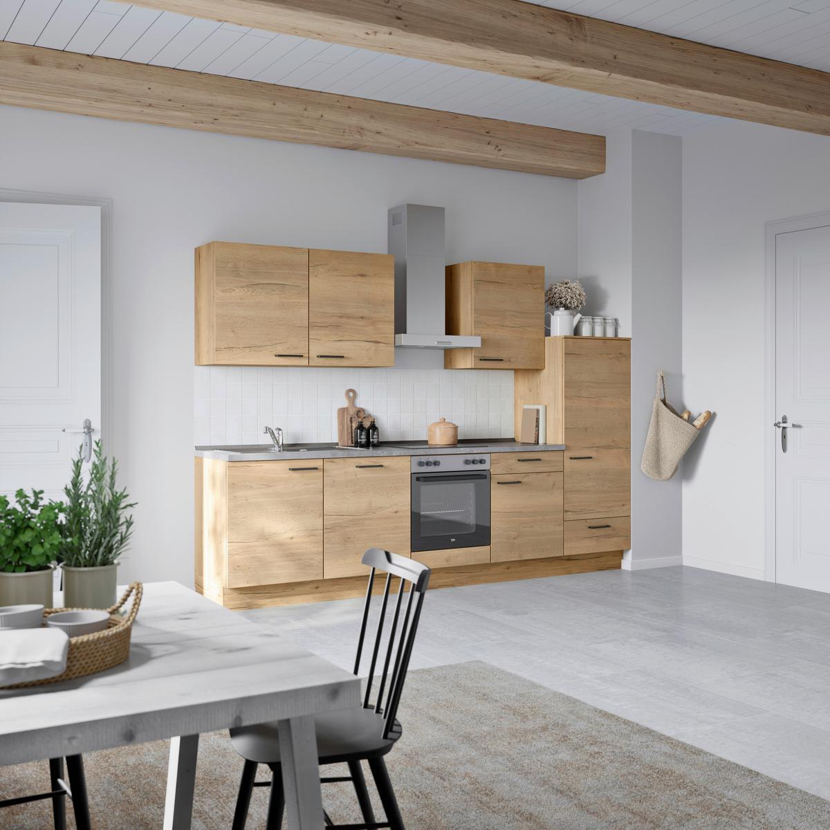 Küchenblock Structura Low m. Geräten Eiche - Schieferfarben/Eichefarben, MODERN, Holzwerkstoff/Metall (300cm) - Nobilia