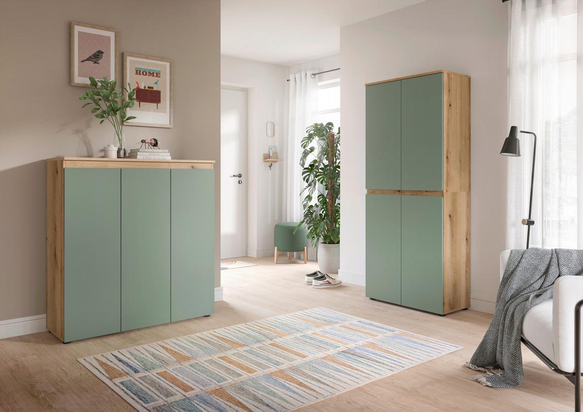 Garderobenschrank Scarpa Graugrün/Eiche - Eichefarben/Schwarz, Design, Holzwerkstoff/Kunststoff (190/175/37cm) - Livetastic