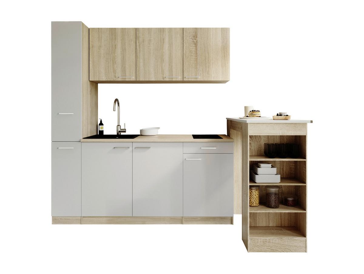 Küchenblock Ingrid m. Gerät Weiß - Eichefarben/Alufarben, Design, Holzwerkstoff/Kunststoff (180cm) - Respekta