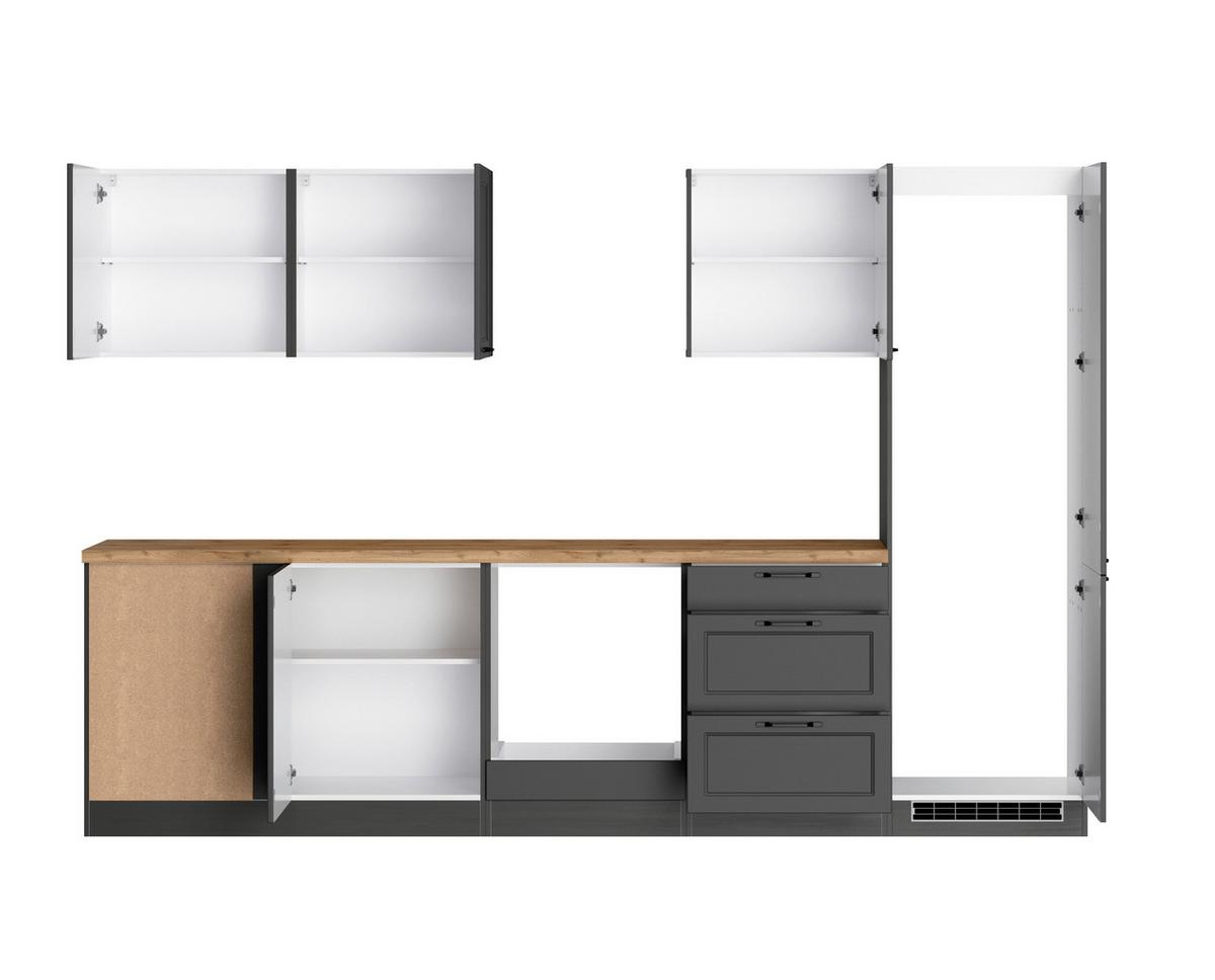 Eckküche Meran ohne Geräte ca. 240x300 cm Grau/Eiche - Eiche Wotan/Schwarz, LIFESTYLE, Holzwerkstoff/Metall (240/300cm) - Held