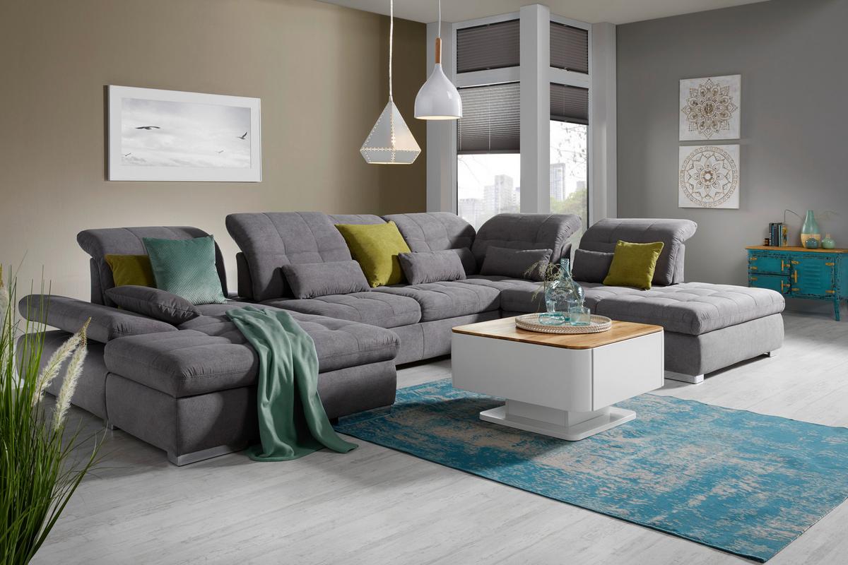 Wohnlandschaft Sanfino in Grau - Chromfarben/Grau, Holz/Holzwerkstoff (187/401/270cm) - Premium Living
