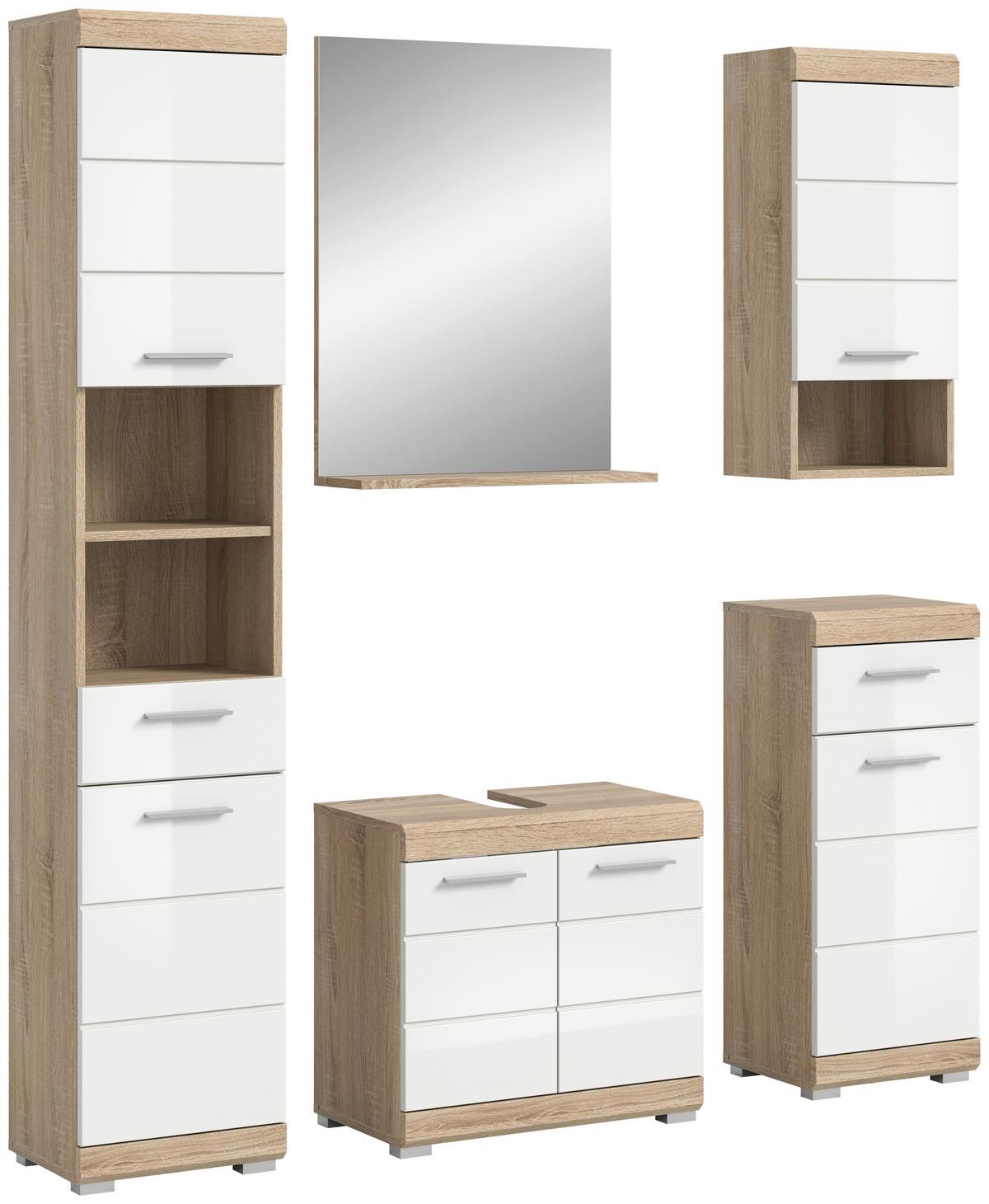 Kopalnica Lambada, Bela, 5-Delna - srebrne barve/bela, Moderno, umetna masa/steklo (134cm) - MID.YOU