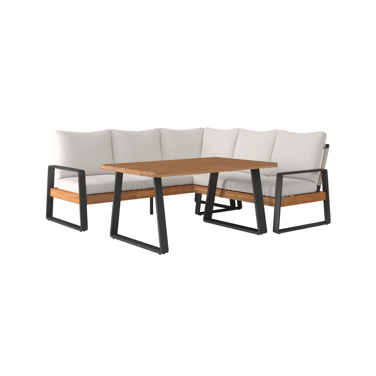 Dining-Loungeset Alexa Holz Outdoorstoff/Metall +Abdeckung - Anthrazit/Creme, MODERN, Holz/Textil (208,5/81/85,5cm) - Bessagi Garden