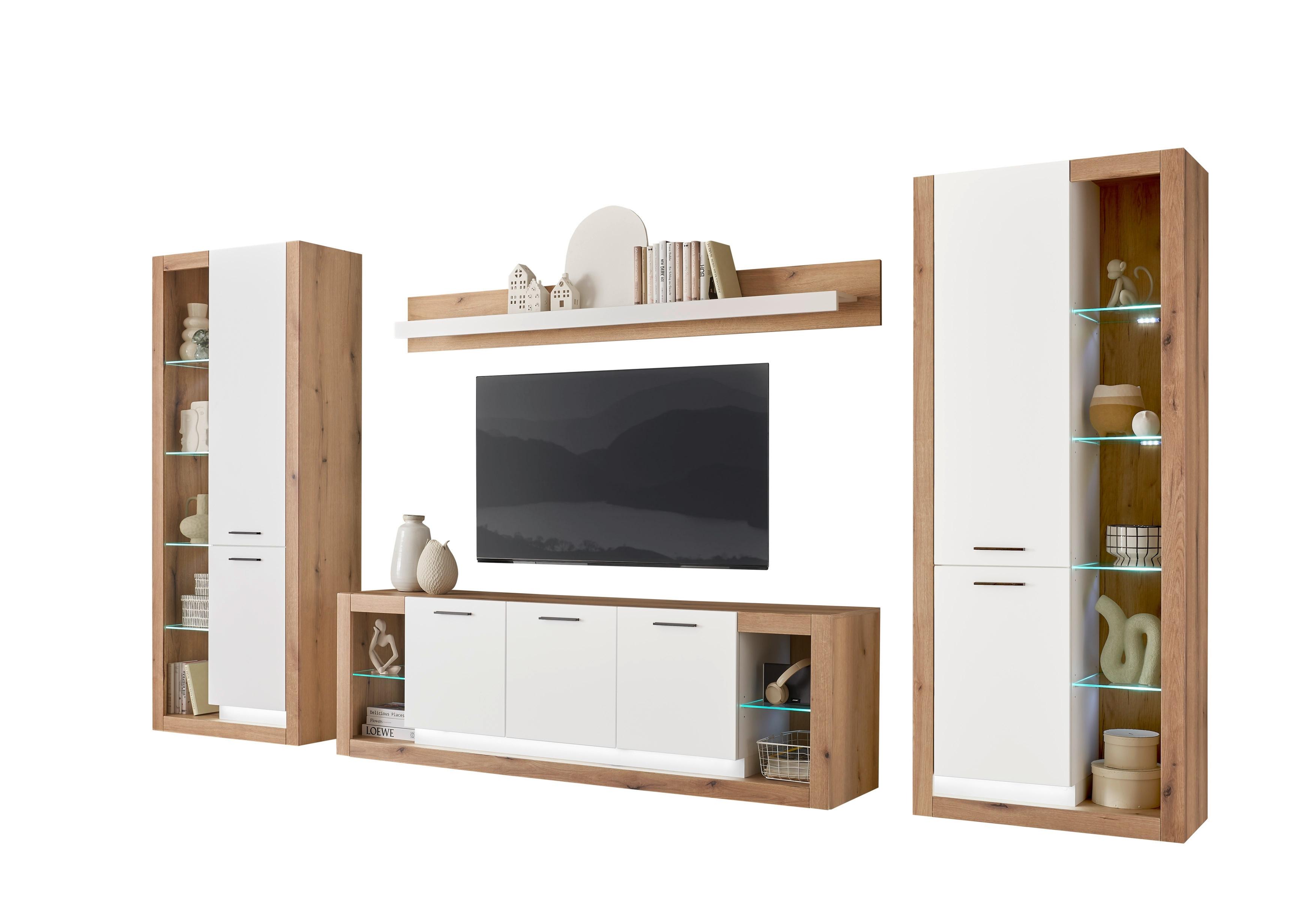 WOHNWAND BRIXEN - Eichefarben/Schwarz, Design, Glas/Holzwerkstoff (398/195/43cm) - MID.YOU