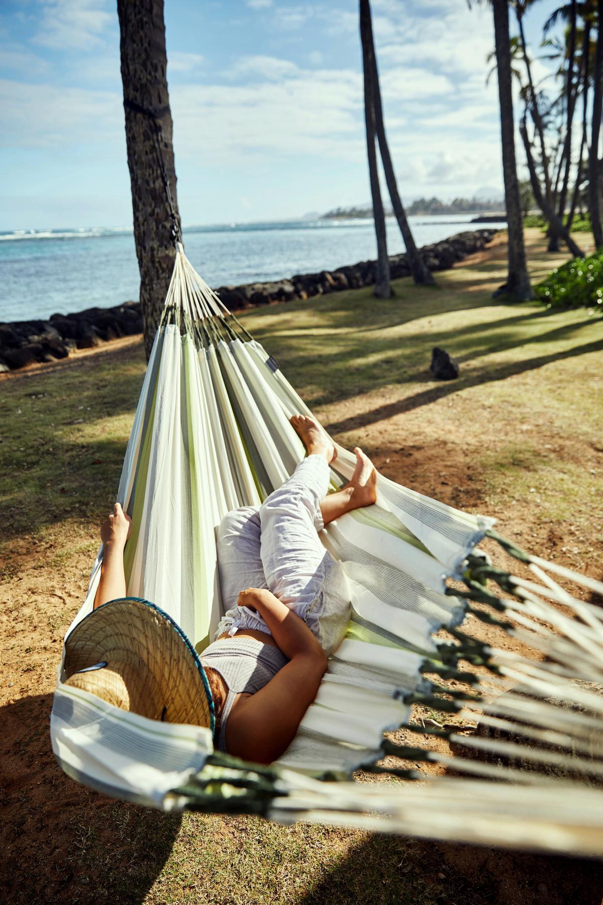 Hängematte Classic Double Hammock Outdoor Weiß/Grün - Weiß/Hellgrün, KONVENTIONELL, Textil (160/350cm) - La Siesta