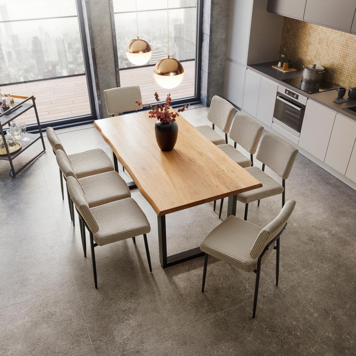 Esstisch Len in Holz Eiche massiv ca. 180x90 cm - Eichefarben/Schwarz, MODERN, Holz/Metall (180/90/76cm) - Bessagi Home