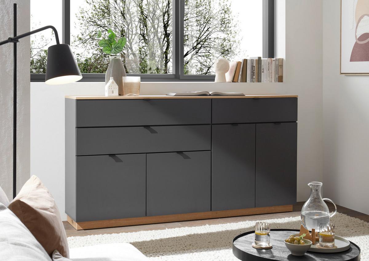 Široka Komoda Vince Ii, Antracit, Barva Hrasta - črna/barve hrasta, Trend, umetna masa/leseni material (191/100/38cm) - Livetastic