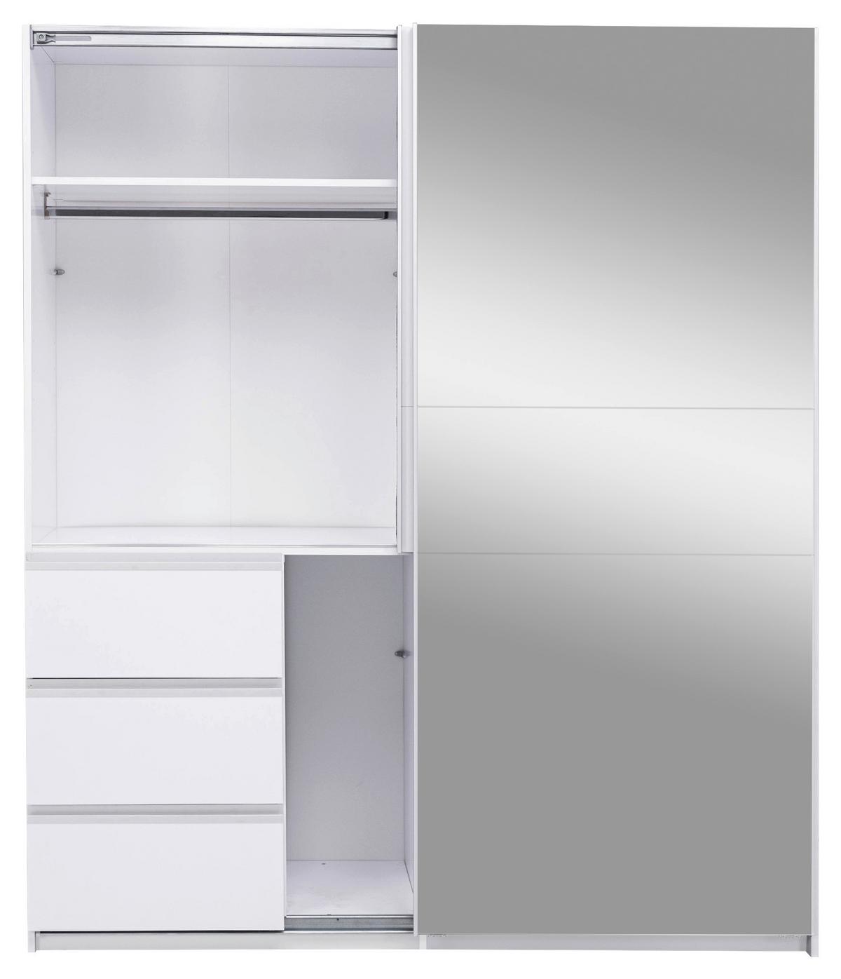 Omara Z Drsnimi Vrati Wilma, Bela - bela, Moderno, kovina/leseni material (175/210/61,5cm) - P & B