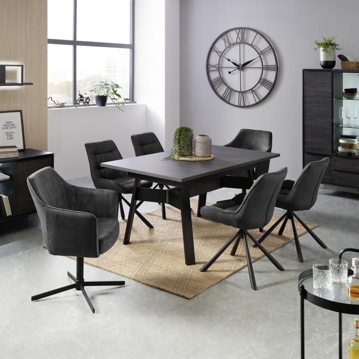 Ausziehtisch in Anthrazit/Schieferfarben - Schieferfarben/Anthrazit, MODERN, Holzwerkstoff/Metall (160-205/90/75cm) - Premium Living