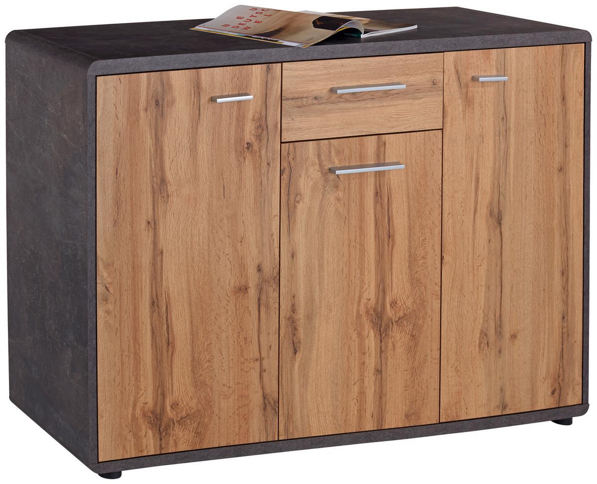 Komoda Fontana New - temno siva/barve hrasta, Moderno, umetna masa/leseni material (132/87/40cm) - Mömax