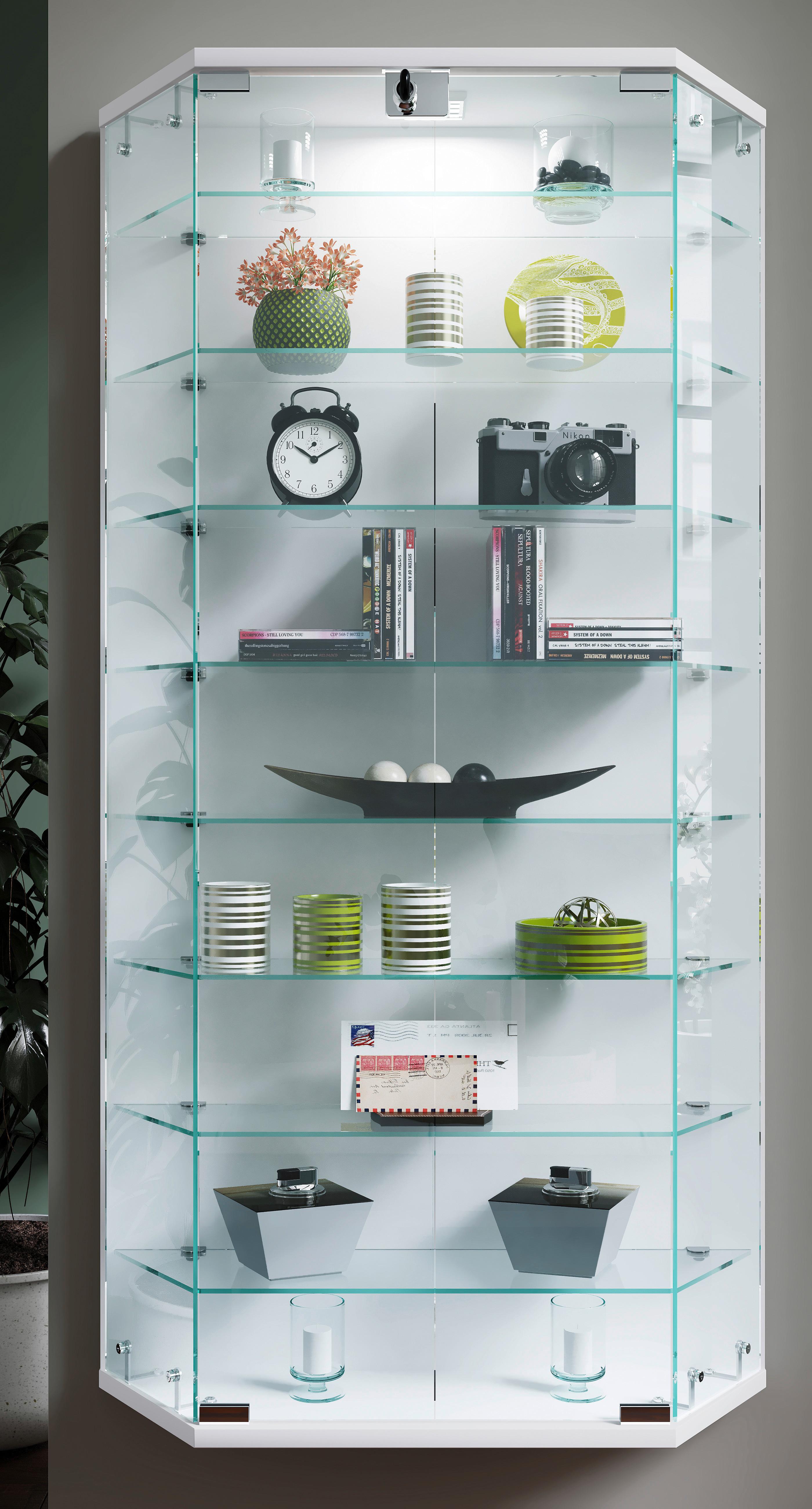 VITRINE BENILA XL - Weiss/Transparent, Design, Glas/Holzwerkstoff (83/114/17cm) - MID.YOU