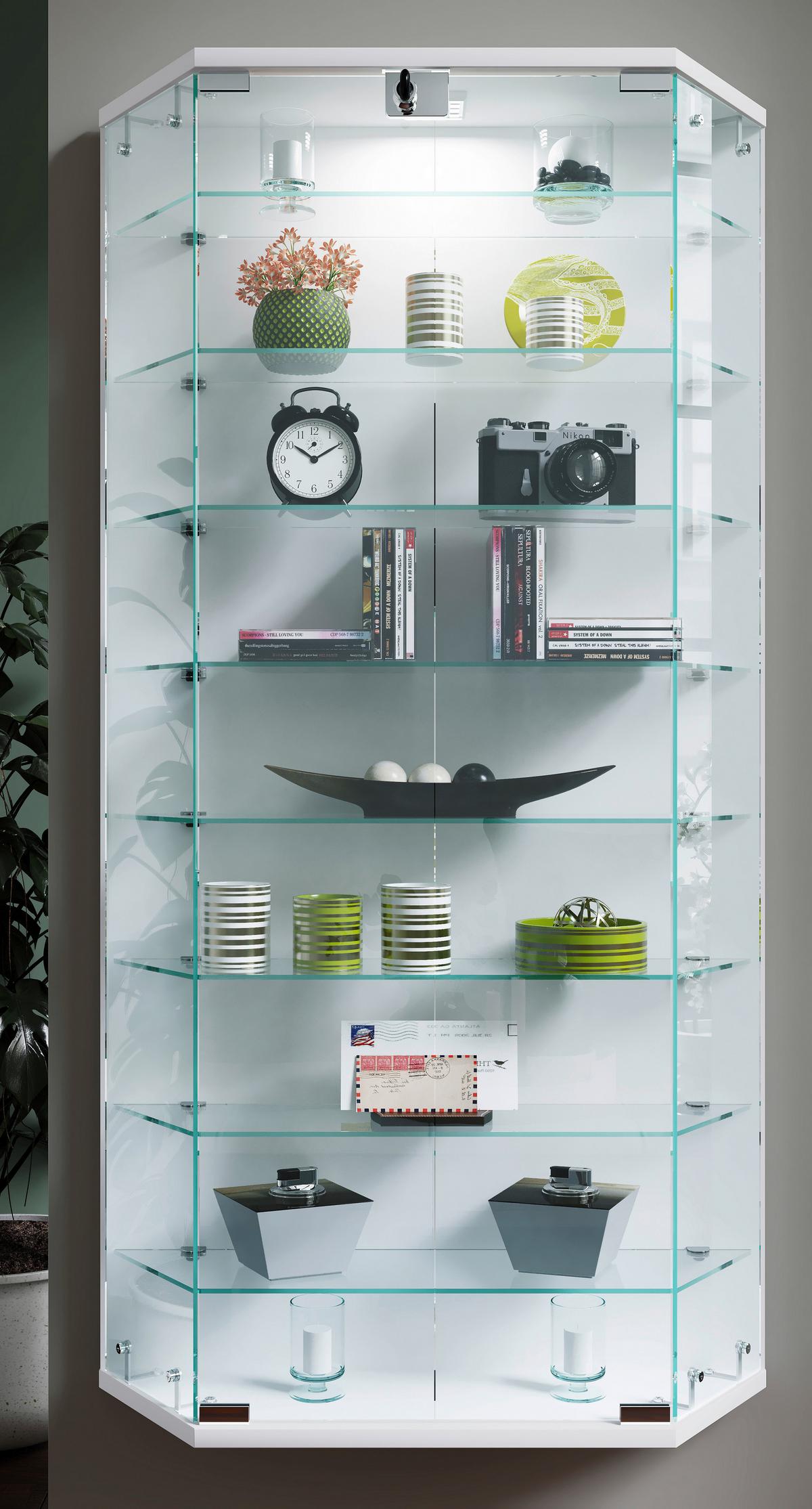 VITRINE BENILA XL - Weiss/Transparent, Design, Glas/Holzwerkstoff (83/114/17cm) - MID.YOU