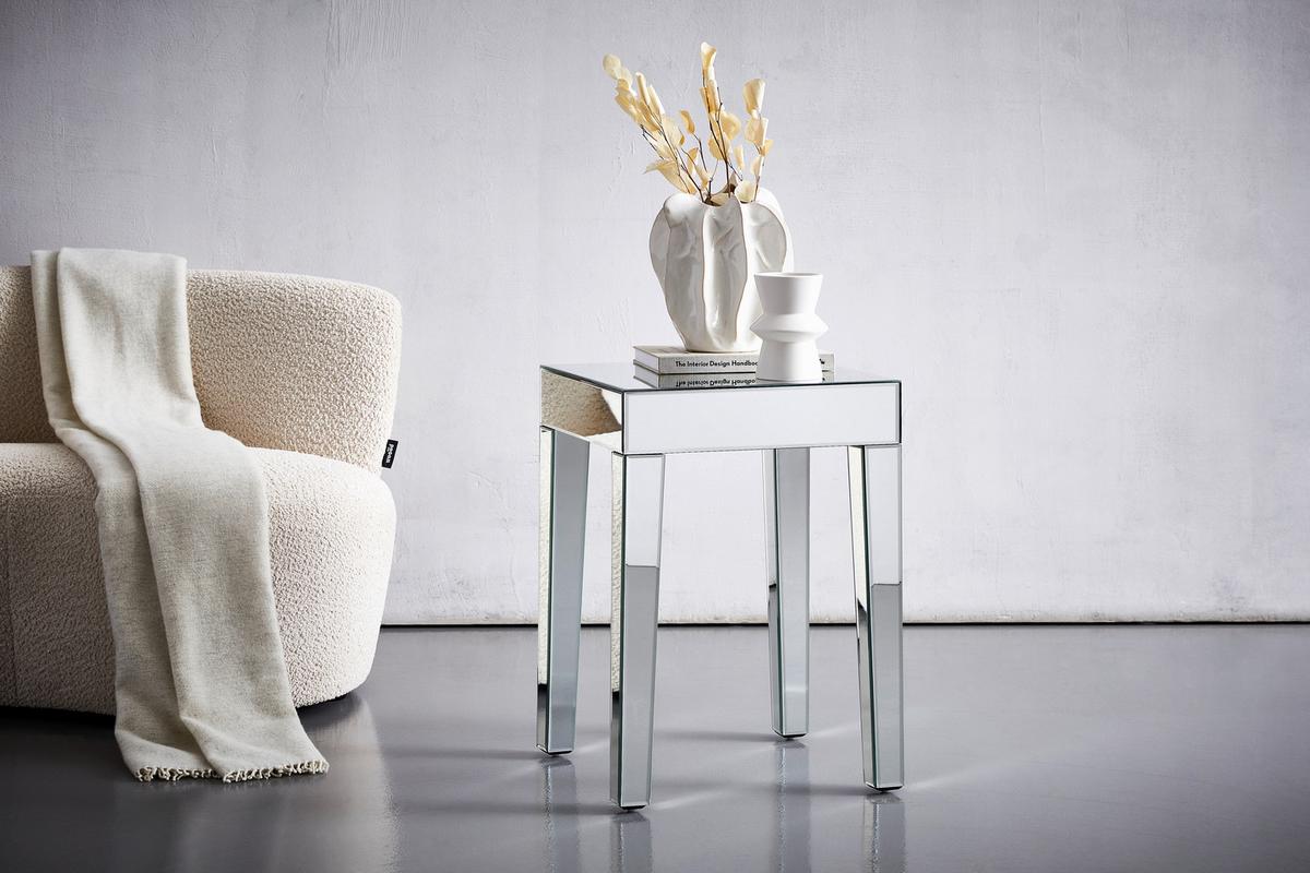 STOLIK BOCZNY LENA - przejrzysty, Trend, materiał drewnopochodny/szkło (40/40/60cm) - Xora