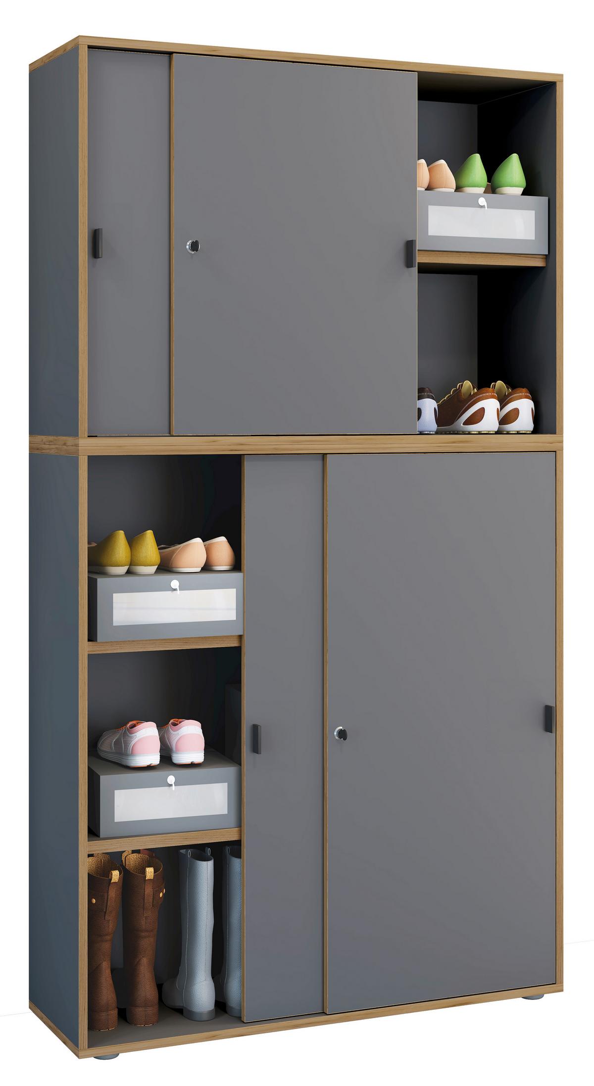 Omara Za Čevlje Salia, Antracit, Barva Hrasta - srebrne barve/črna, Design, umetna masa/leseni material (100/183/37cm) - MID.YOU