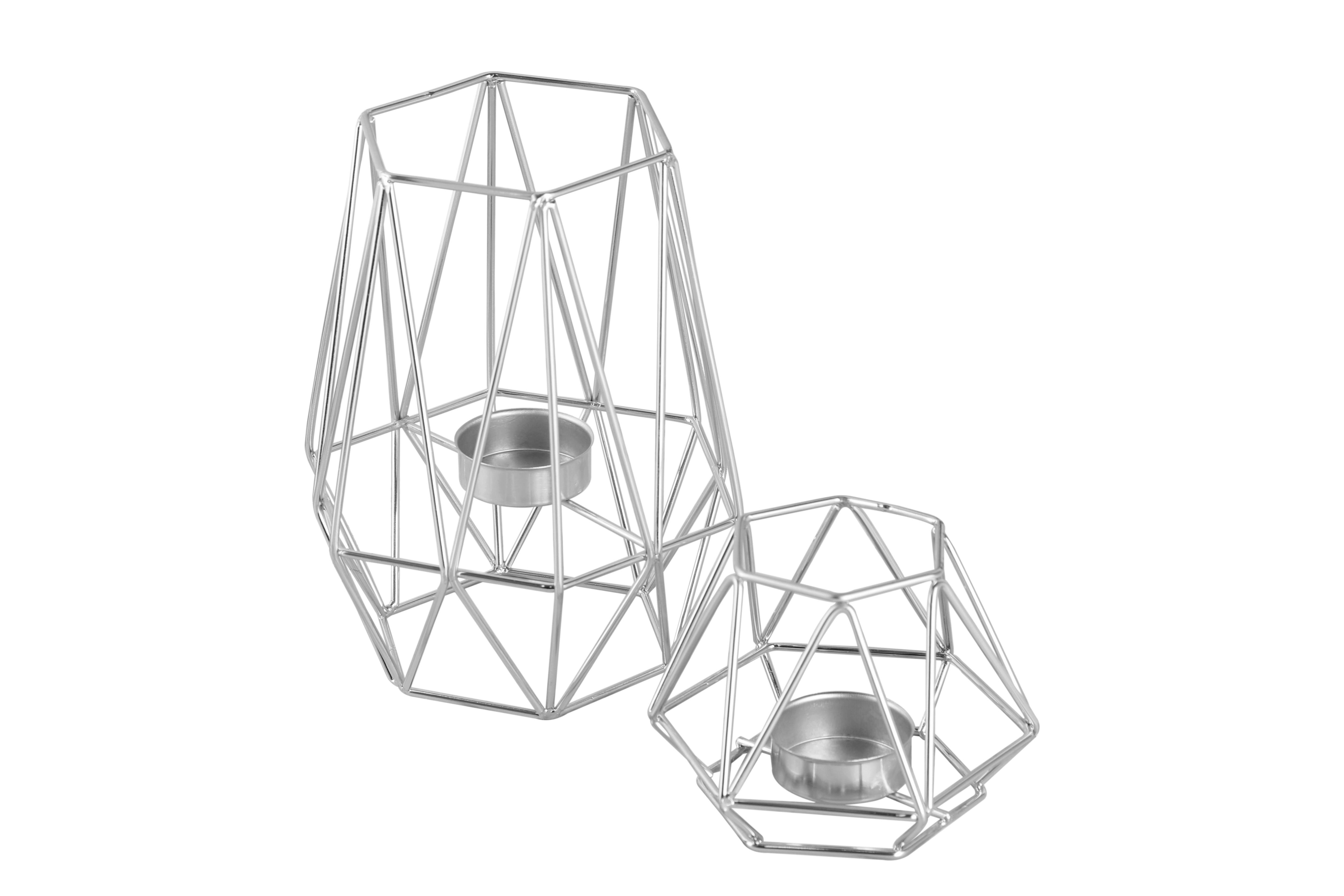 Kerzenhalter-Set Retro Design Silberfarben 2-teilig - Silberfarben, Basics, Metall (9,5/8/17/8,3cm) - Echtwerk
