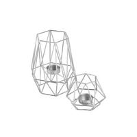 Kerzenhalter-Set Retro Design Silberfarben 2-teilig - Silberfarben, Basics, Metall (9,5/8/17/8,3cm) - Echtwerk