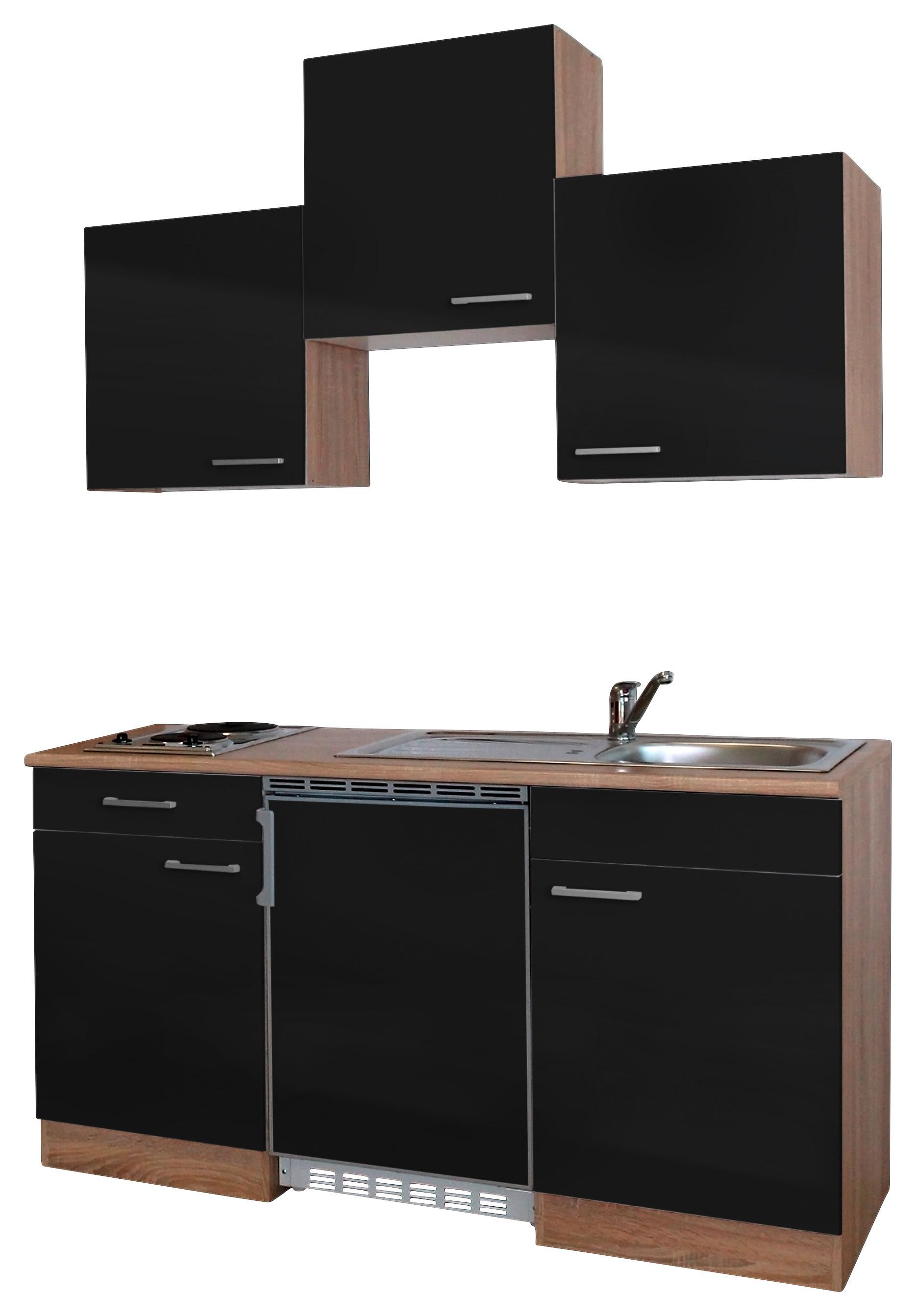 Miniküche Economy m. Geräten B: ca. 150cm Schwarz - Eichefarben/Schwarz, Basics, Holzwerkstoff (150cm) - Respekta