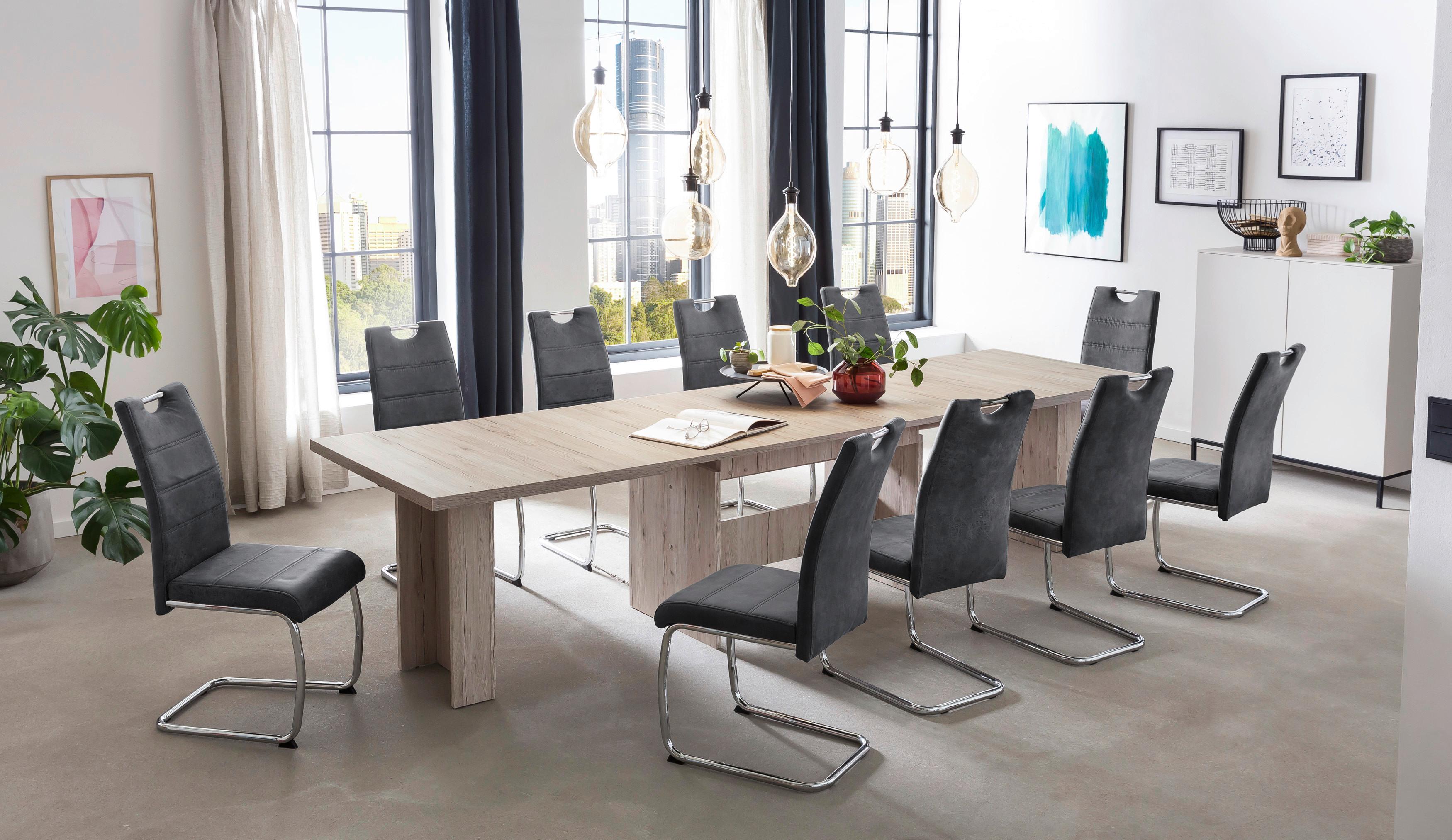 TISCHGRUPPE LIA II G - Eichefarben/Anthrazit, MODERN, Holz/Textil (160-320/76/90cm) - MID.YOU