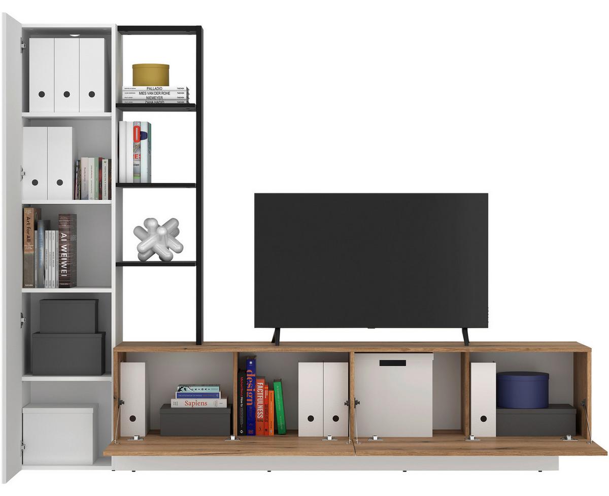Ansamblu mobilier camera de zi TEVISA - alb/culoare lemn stejar, Modern, material pe bază de lemn (230/180/41,6cm) - Modern Living
