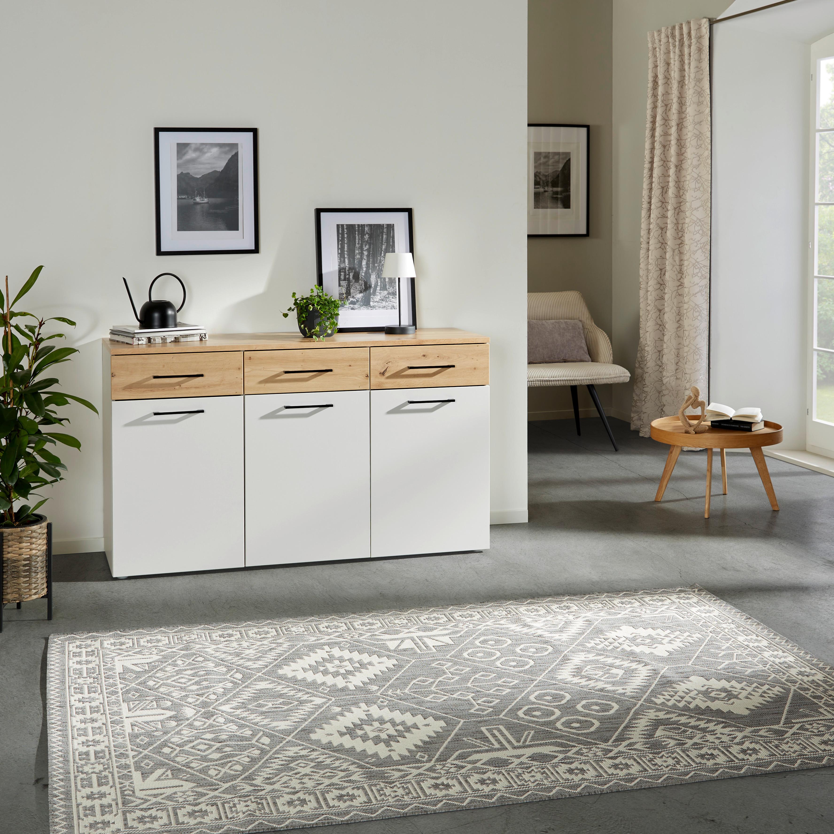 Comodă KONTOR K12 - culoare lemn stejar/gri, Modern, material pe bază de lemn (150/87,6/47cm) - Modern Living