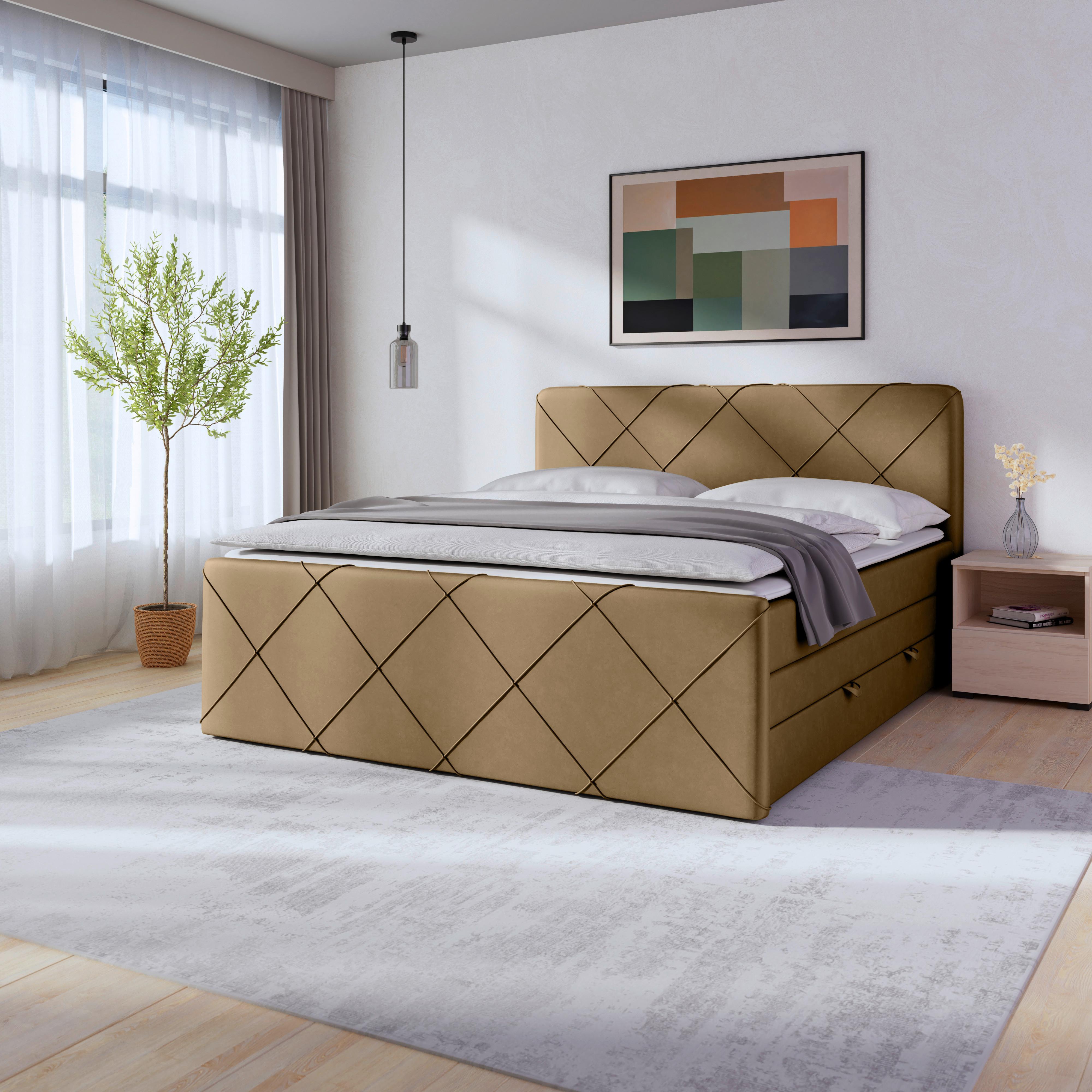 Boxspringbett Cordoba ca. 180x200 cm Beige - Beige, MODERN, Holz/Kunststoff (180/200cm) - MID.YOU