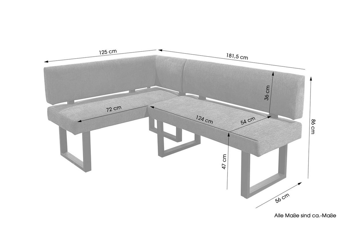 Eckbank Vancouver Anthrazit/Schwarz - Anthrazit/Schwarz, Design, Textil/Metall (125/181,5cm) - MID.YOU