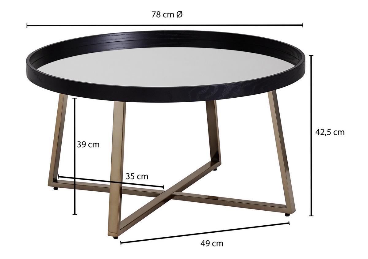 Couchtisch "WL6.002" Ø ca. 78 cm, schwarz/gold - Goldfarben/Schwarz, Design, Glas/Metall (78/78/42,5cm) - MID.YOU
