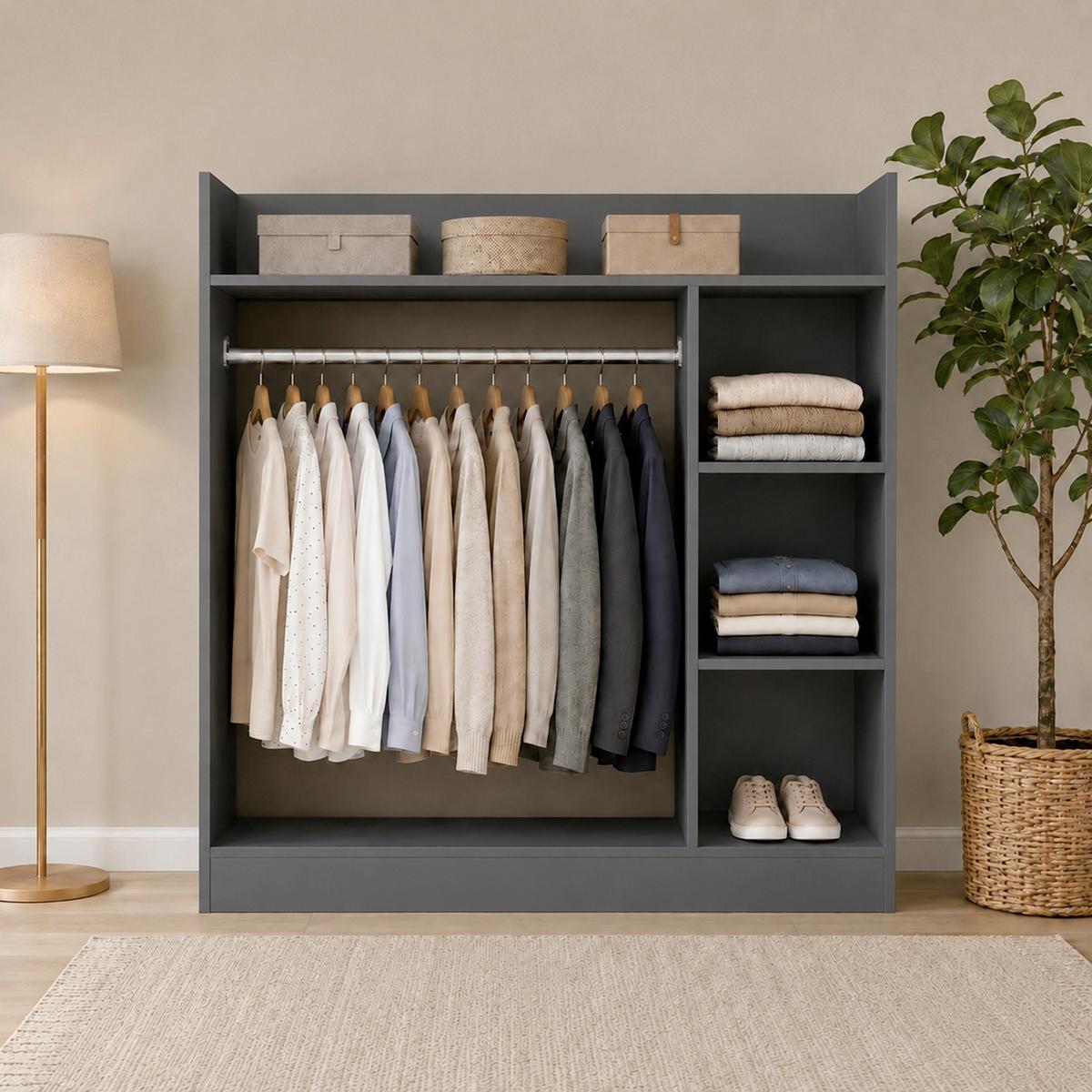 Offener Kleiderschrank Palosa "l" - Anthrazit, Modern, Holzwerkstoff/Metall (124/120/35cm) - Livetastic