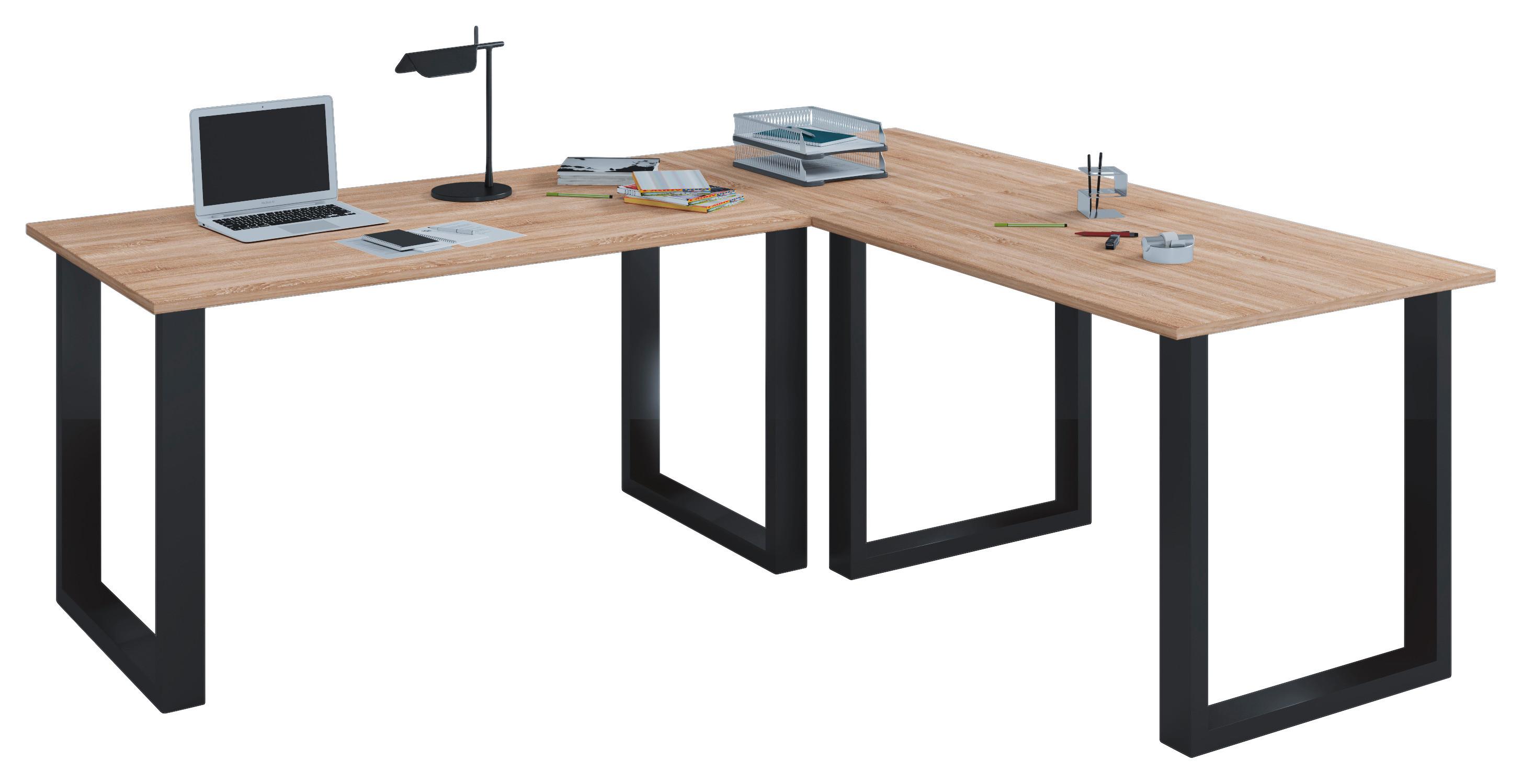 Kotna Pisalna Miza Lona - črna/hrast sonoma, Moderno, kovina/leseni material (160/160/76cm) - MID.YOU