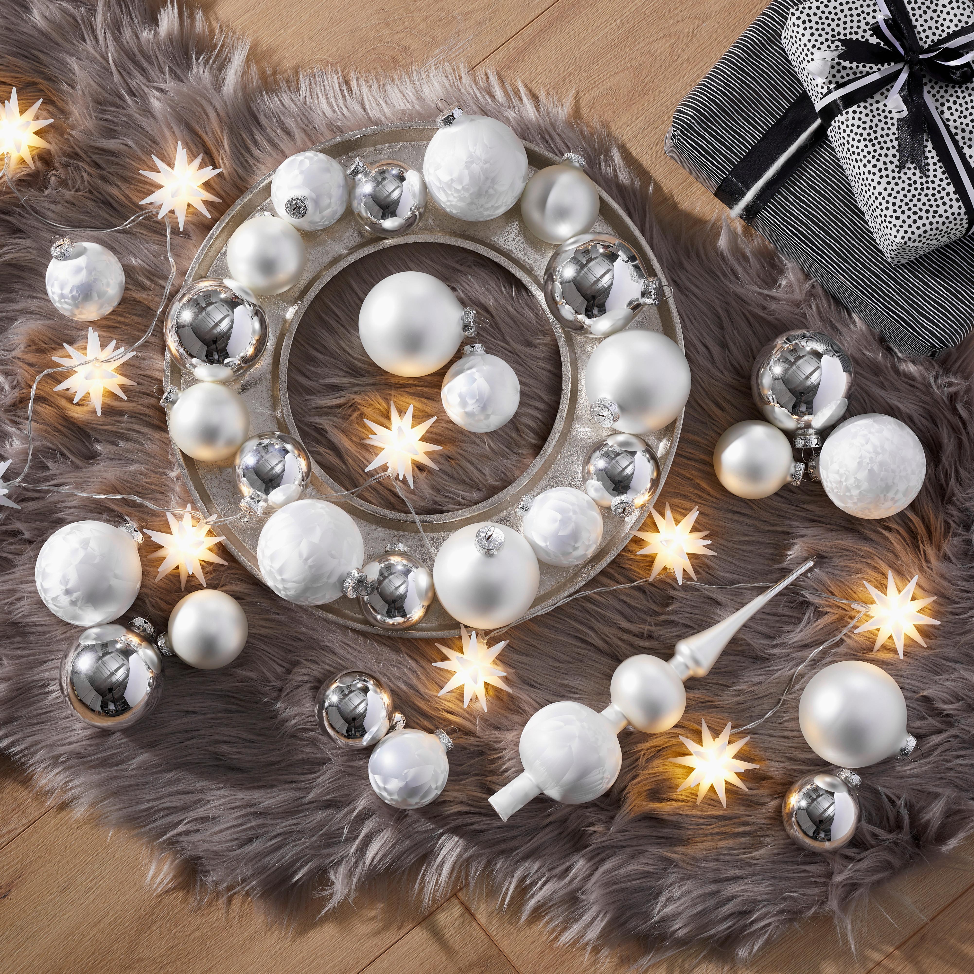 SZPIC CHOINKOWY 036-2040-999 - kolor srebrny/biały, Basics, szkło (31cm) - X-Mas