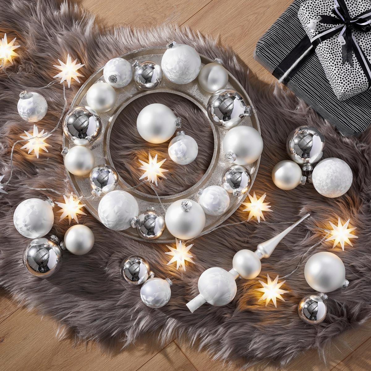 SZPIC CHOINKOWY 036-2040-999 - kolor srebrny/biały, Basics, szkło (31cm) - X-Mas