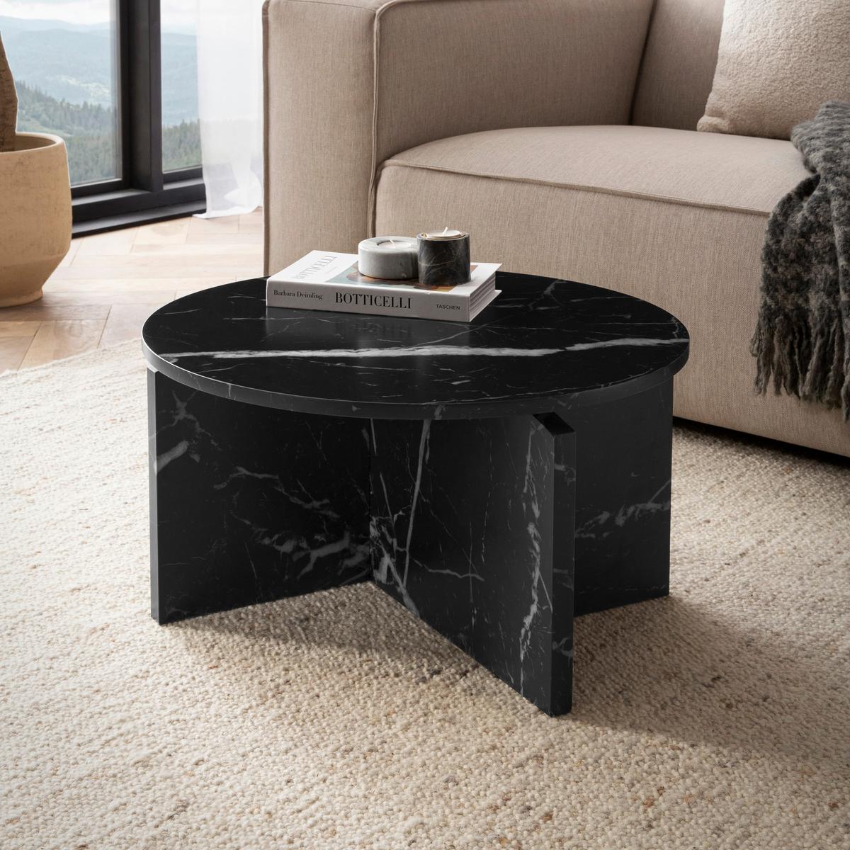 Klubska Miza Marble, Videz Marmorja - črna, Design, leseni material (60/60/33cm) - Livetastic