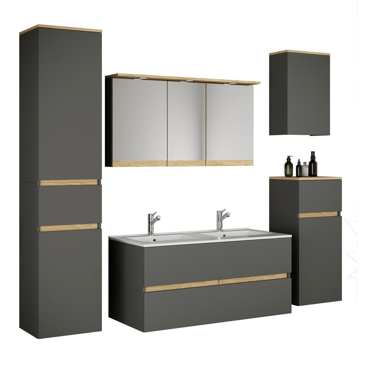 Fürdőszobabútor Cosila - méztölgy színű/antracit, Trend, faalapú anyag/kerámia (192cm) - MID.YOU