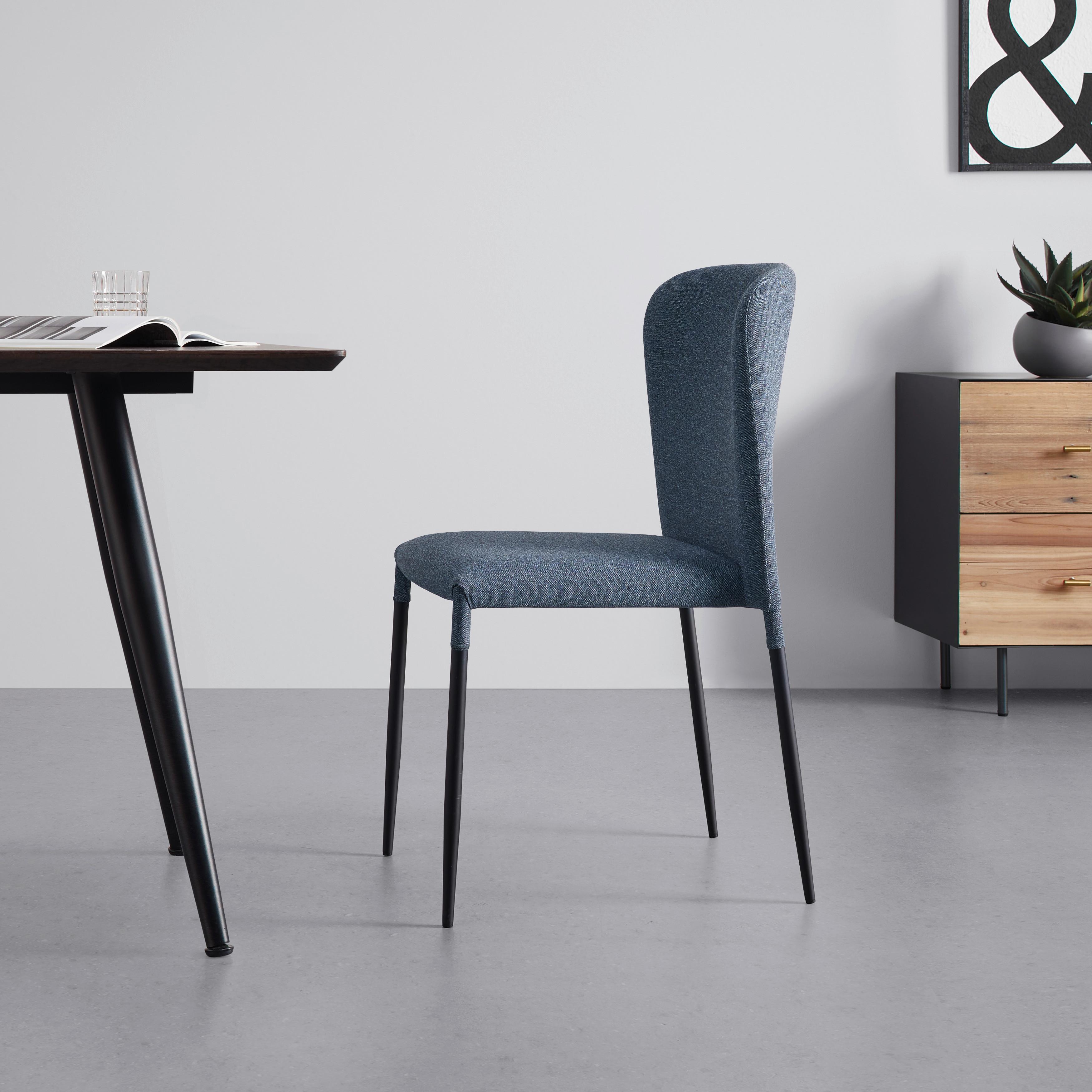 Stuhl "Nio", Webstoff, blau, Gepolstert - Blau/Schwarz, MODERN, Holz/Textil (43/86/53cm) - Bessagi Home