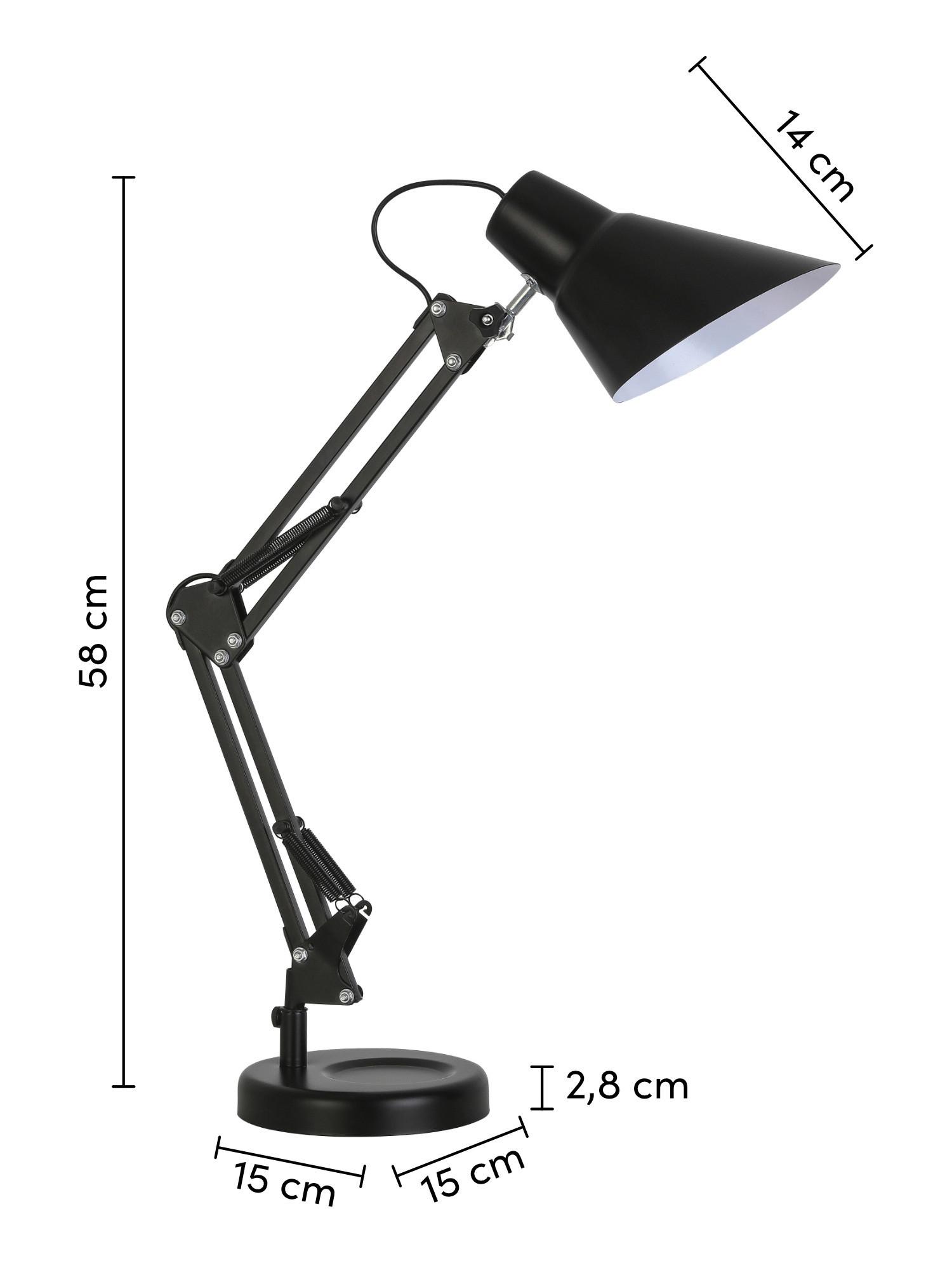 Schreibtischleuchte Alonso max. 25 Watt - Schwarz, Lifestyle, Metall (15/58cm) - Modern Living