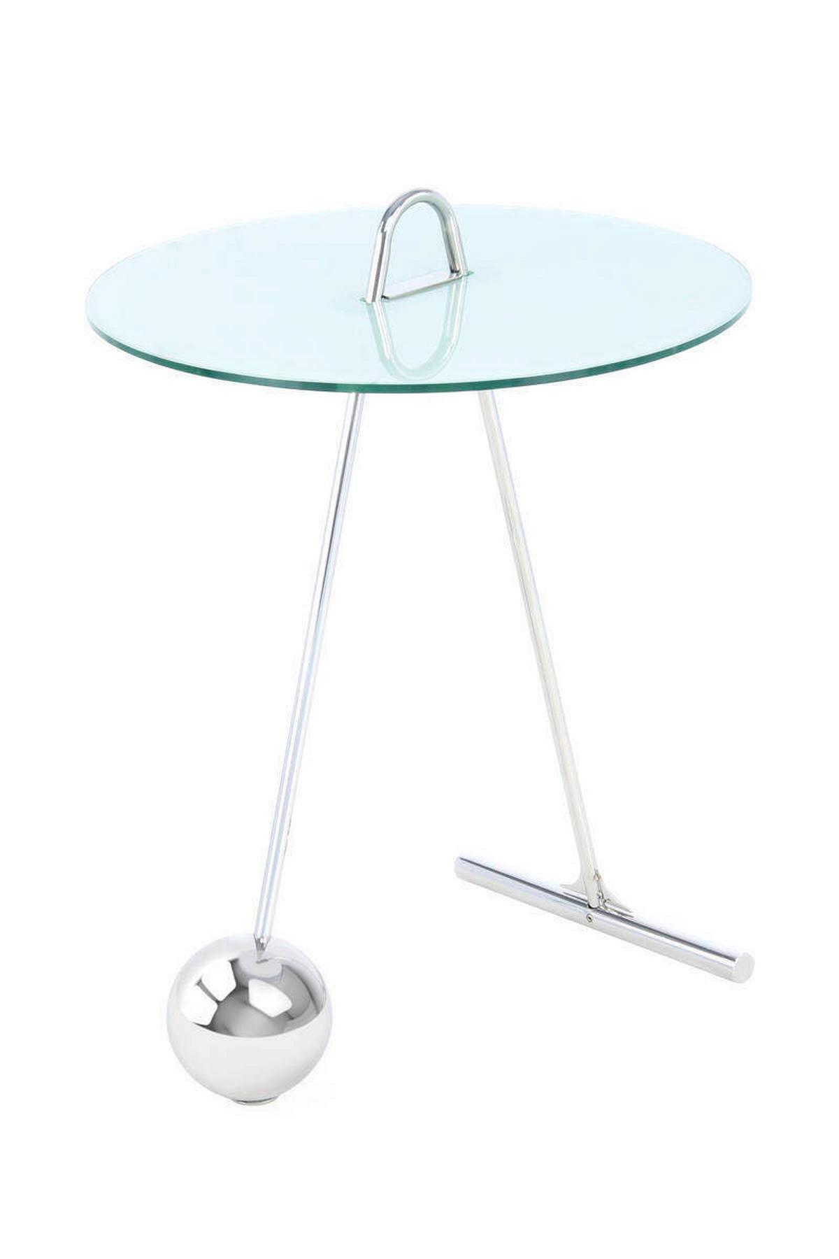 Beistelltisch Pendulum Glas Weiß/Silber ca. 46x60 cm - Silberfarben/Weiß, Basics, Glas/Metall (46/46/60cm) - Kayoom
