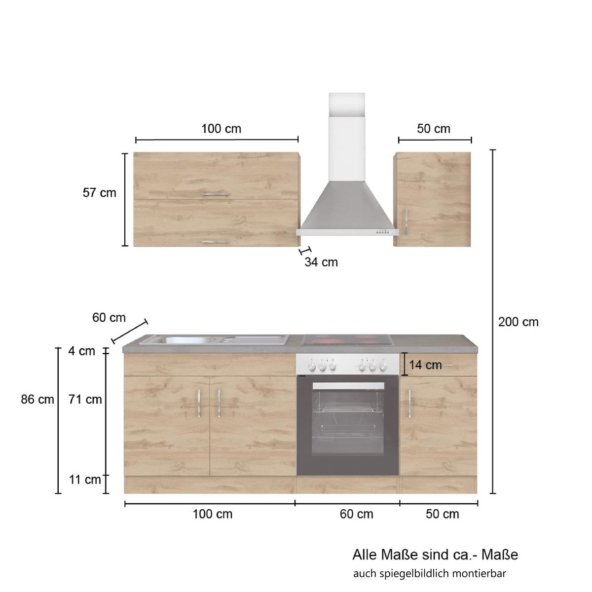 Küchenblock 'Sorrento' , Weiß - Chromfarben/Eiche Wotan, MODERN, Holzwerkstoff/Metall (210cm) - Held
